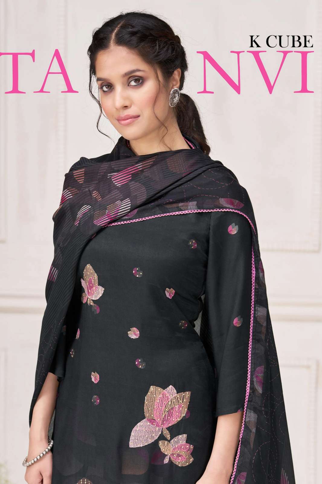 K CUBE TANVI MUSLIN SILK DIGITAL PRINTED SUIT WITH EMBROIDERY & HAND WORK 