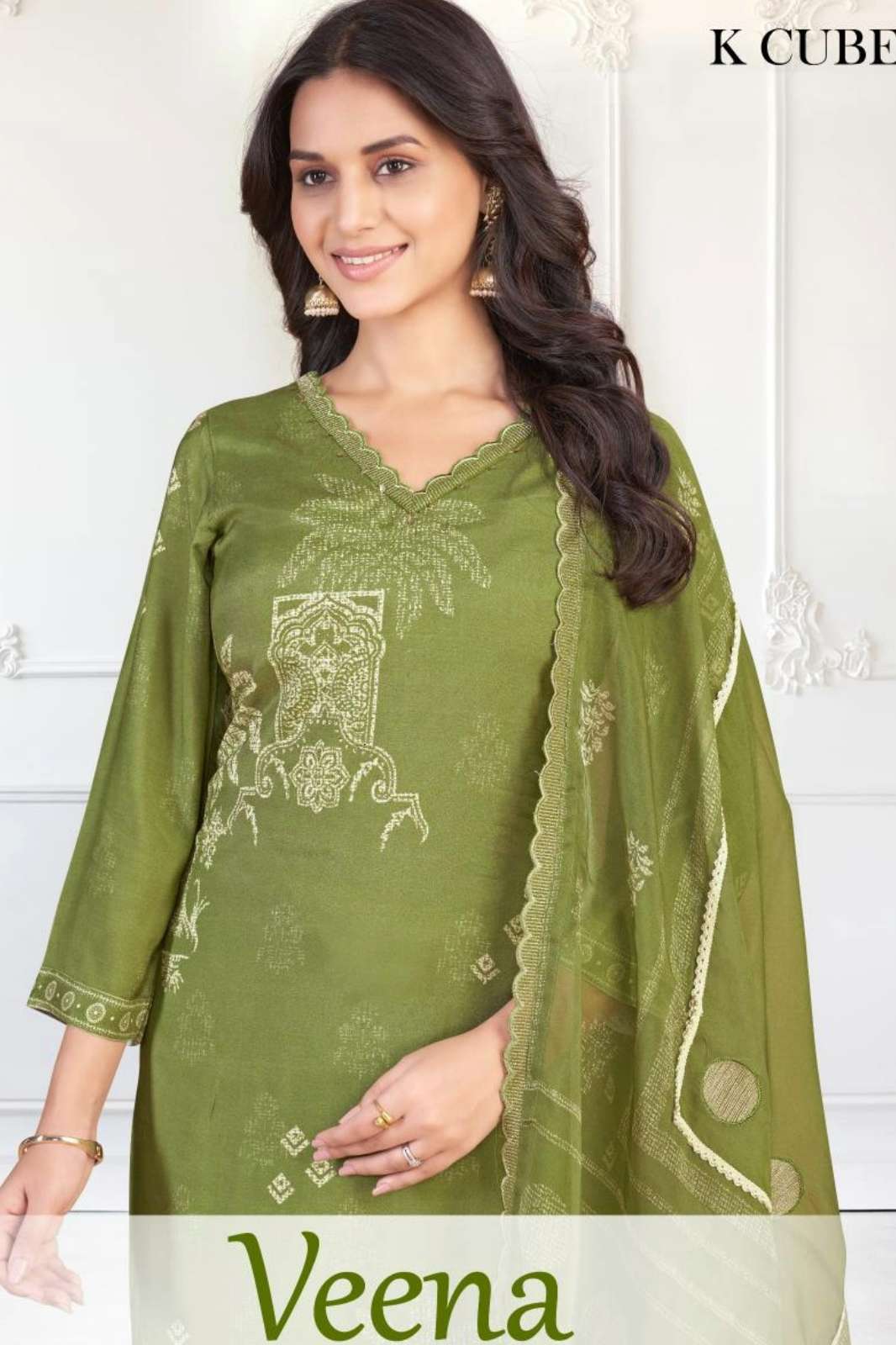 K CUBE VEENA MUSLIN DIGITAL PRINTED SUIT WITH EMBROIDERY WORK