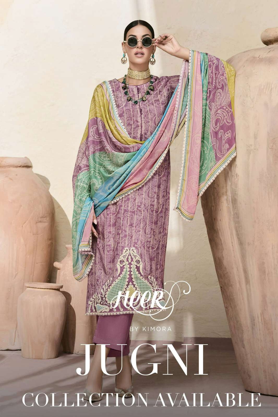 KIMORA  HEER JUGNI PURE MUSLIN DIGITAL PRINTED SUIT WITH EMBROIDERY