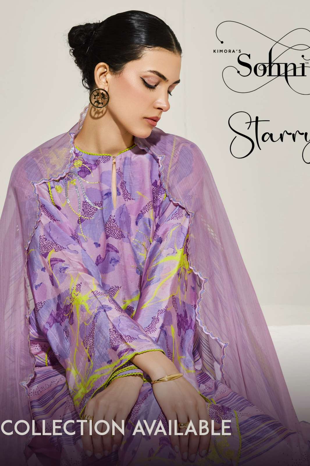 KIMORA SOHNI STARRY PURE MUSLIN DIGITAL PRINTED PLACEMENT EMBROIDERED SUIT