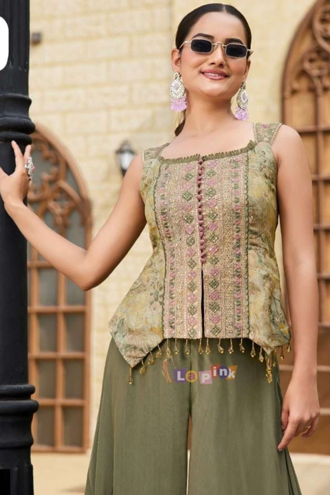 Lapink Silk Designer Printed Peplum with Diviader Set