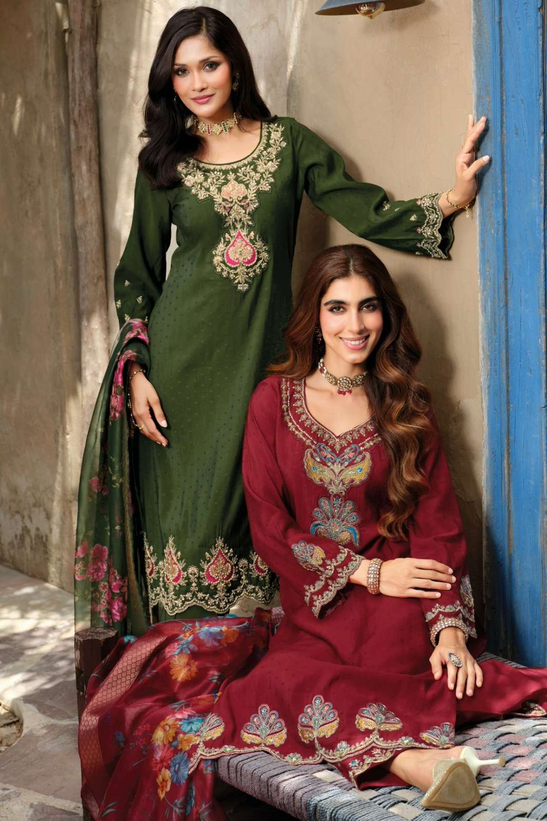 LILY & LALI ROSE Ready to Wear Shimmer Silk Suit with Handwork & Embroidery Work