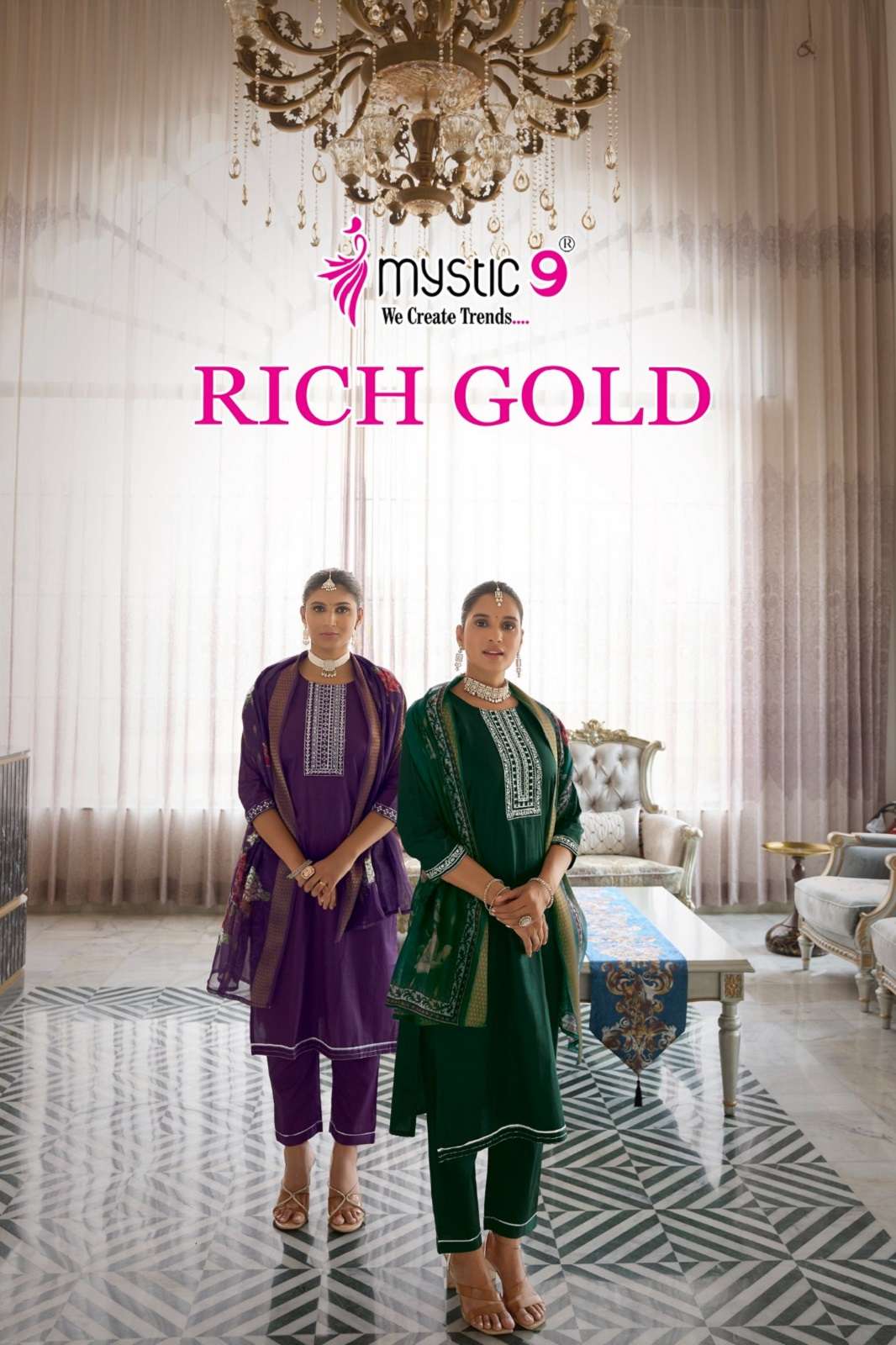 MYSTIC9 RICH GOLD VOL 5 COTTON SATIN READY TO WEAR KURTIES