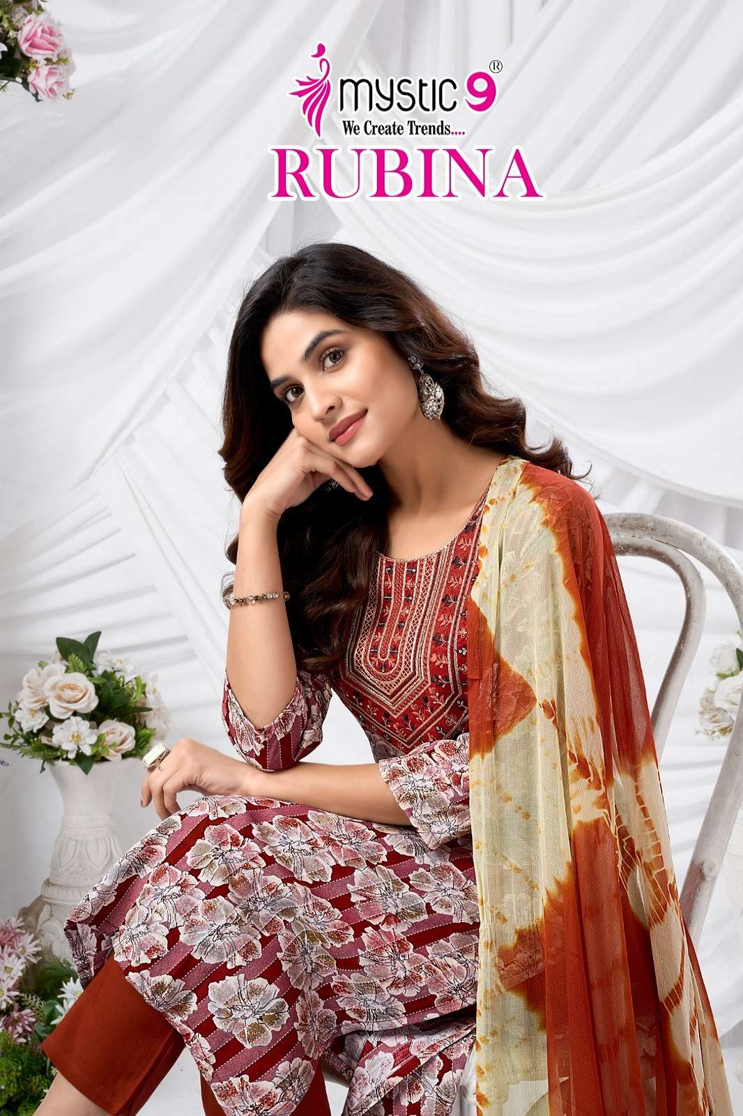 MYSTIC9 RUBINA VOL 10 RAYON EMBROIERED READY TO WEAR KURTIES