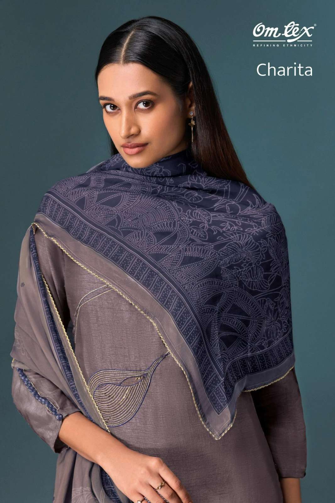 OMTEX CHARITA PRESTINE SILK PATCHWORK SUIT WITH HANDWORK