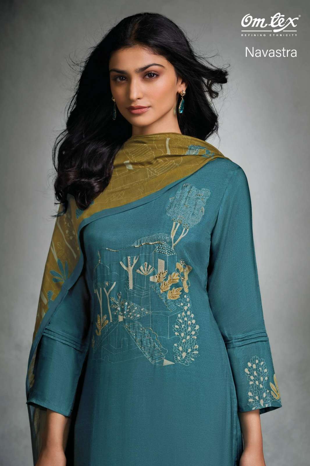  OMTEX NAVASTRA PAKIZA SILK DIGITAL PRINTED SUIT WITH HAND EMBROIDERY
