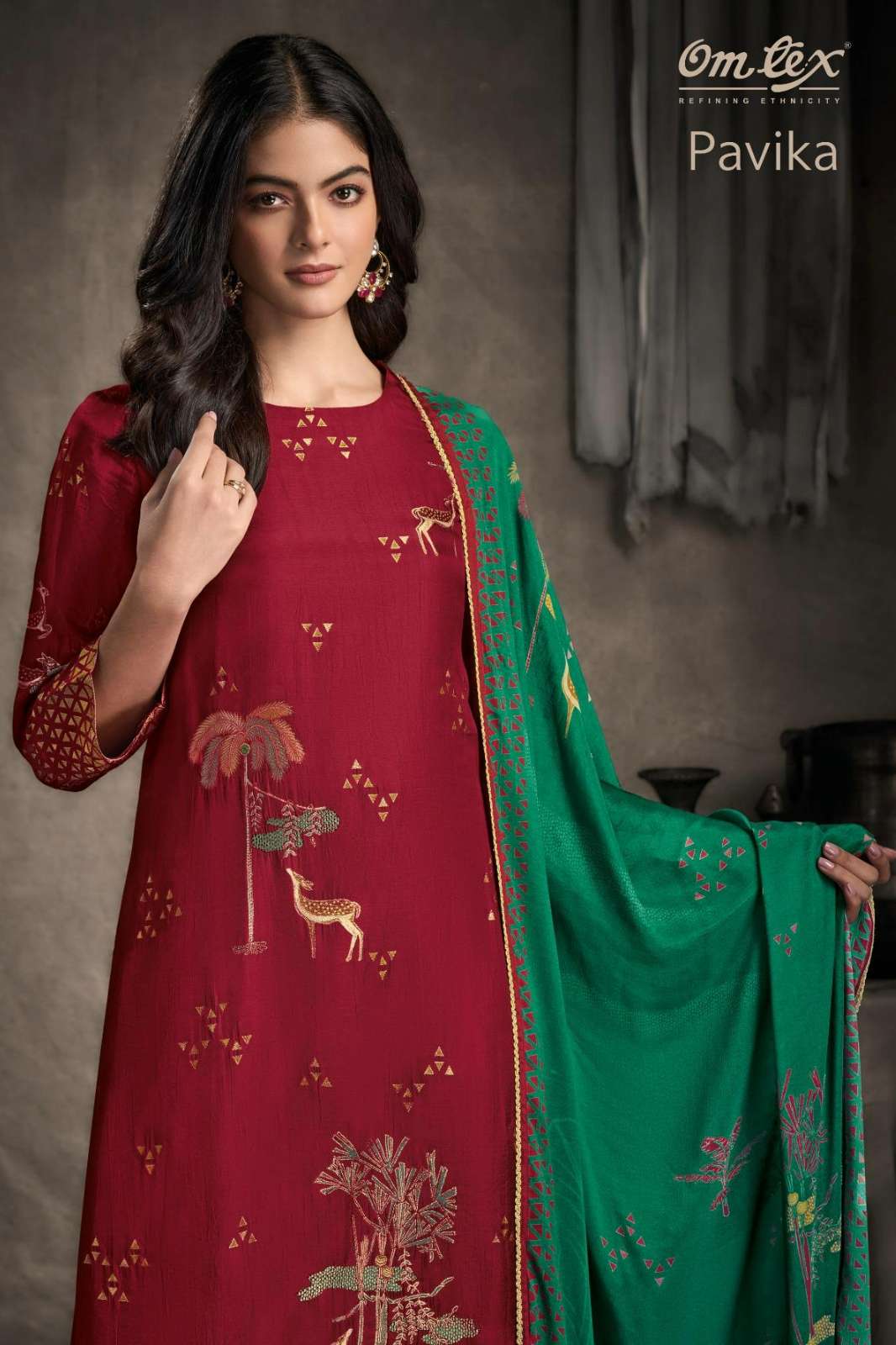  OMTEX PAVIKA RUBINA SILK JACQUARD DIGITAL PRINTED SUIT
