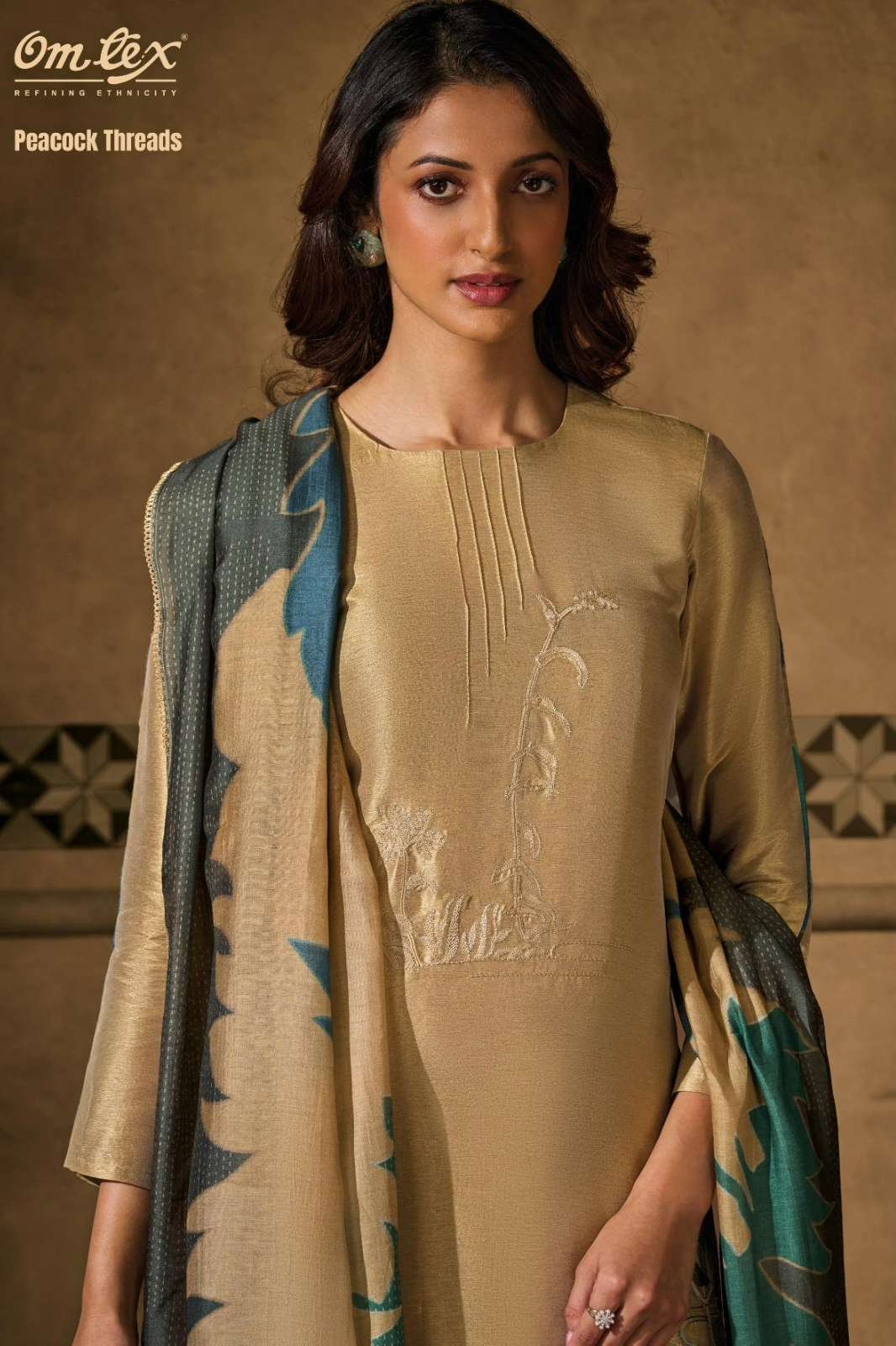  OMTEX PEACOCK THREADS RESHAM SILK SUIT WITH EMBROIDERY