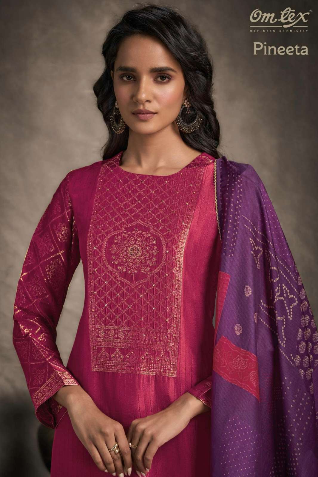 OMTEX PINEETA RUBINA SILK JACQUARD SUIT WITH HAND WORK