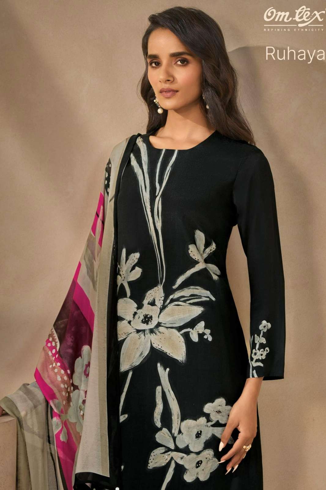 OMTEX RUHAYA PAKIZA SILK DIGITAL PRINTED SUIT WITH HANDWORK