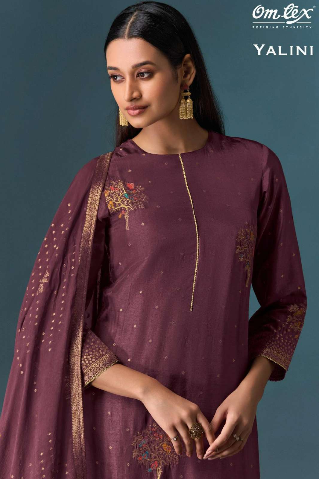 OMTEX YALINI OLIVIA SILK JACQUARD WEAVING WORK SUIT 