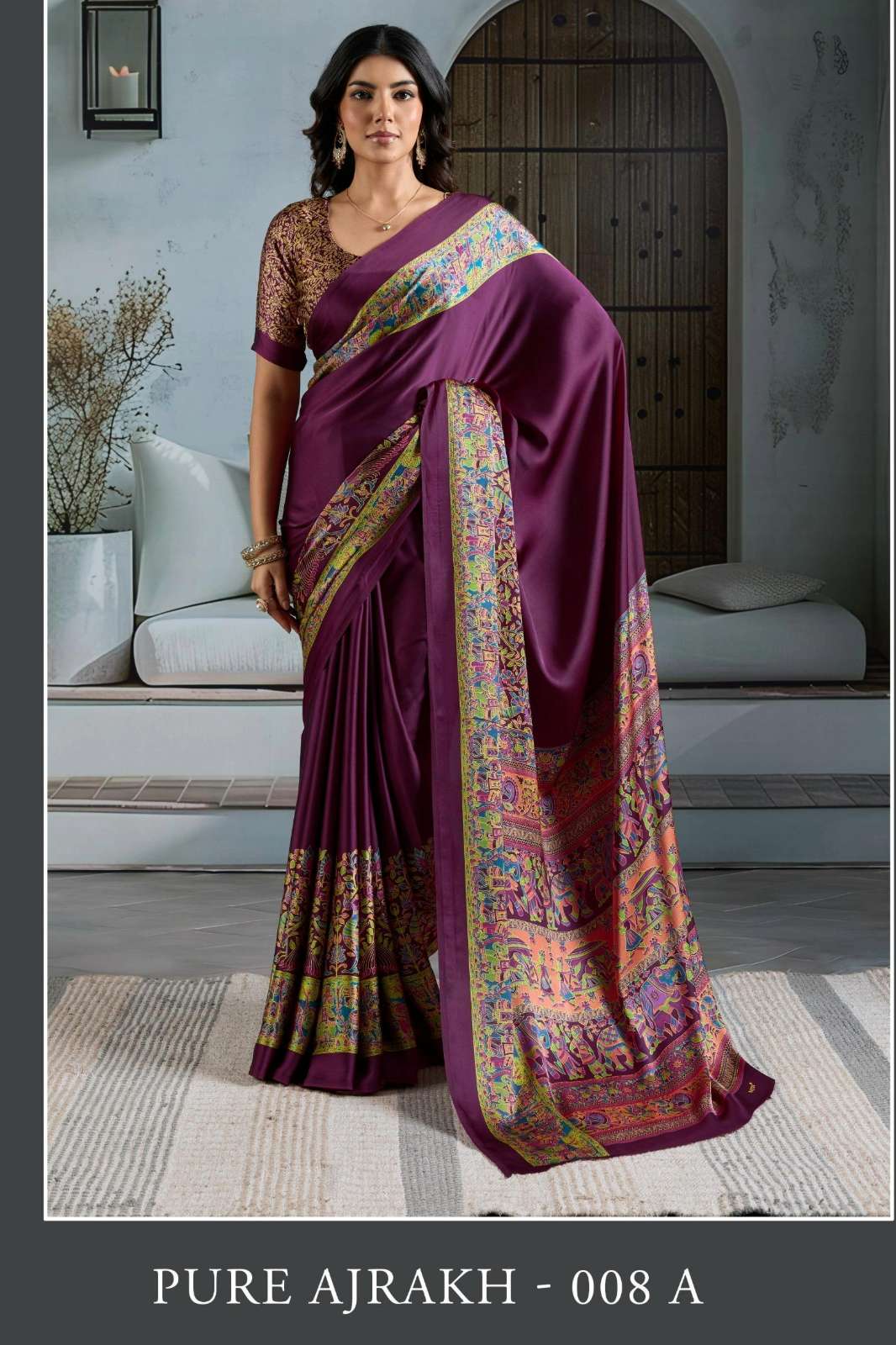 Rajtex Pure Ajrakh 008 008A TO 008F Modal Satin Ajrakh Printed Saree