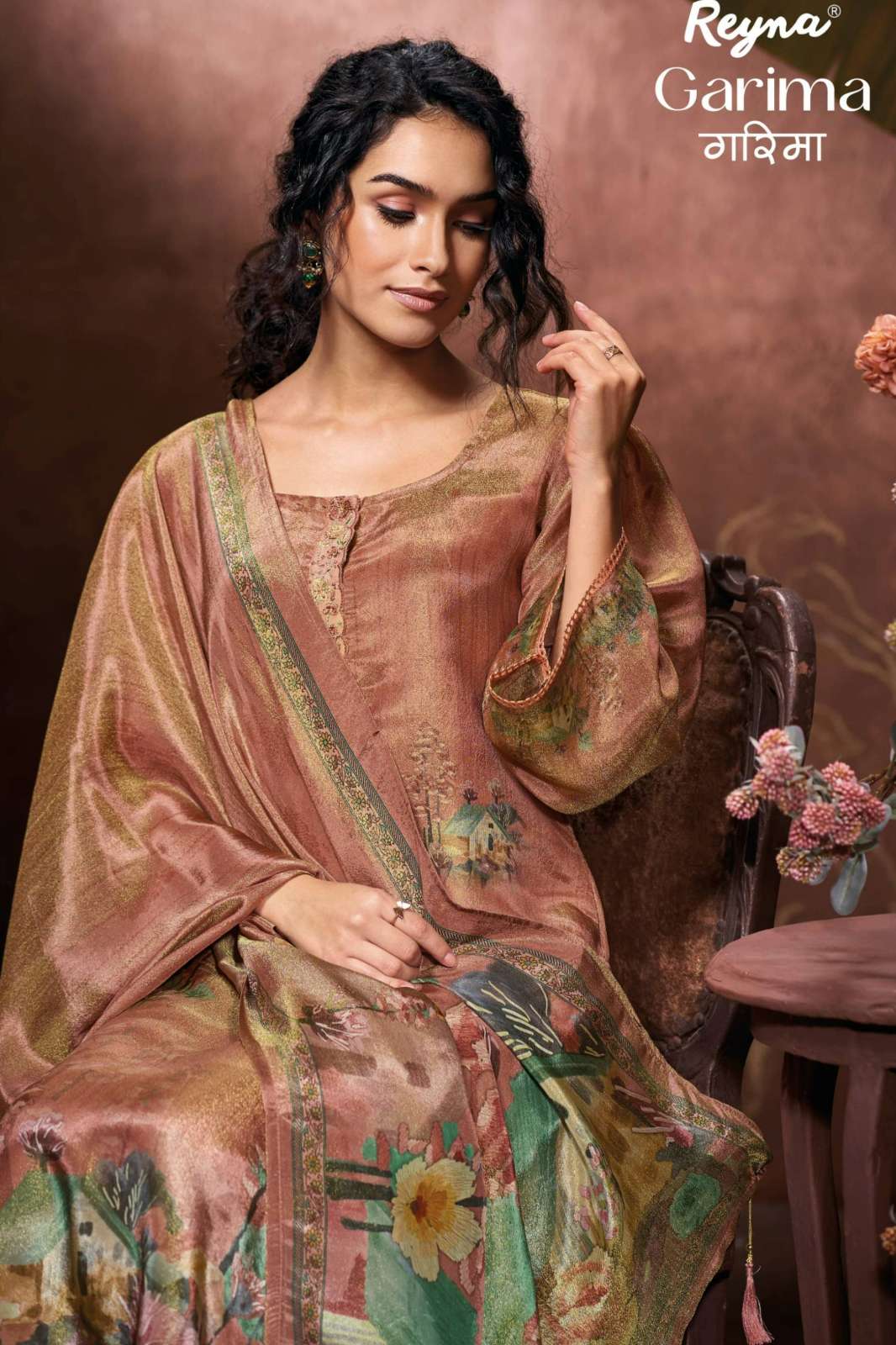 REYNA GARIMA PREMIUM BEMBERG TISSUE DIGITAL PRINTED SUIT WITH EMBROIDERY 