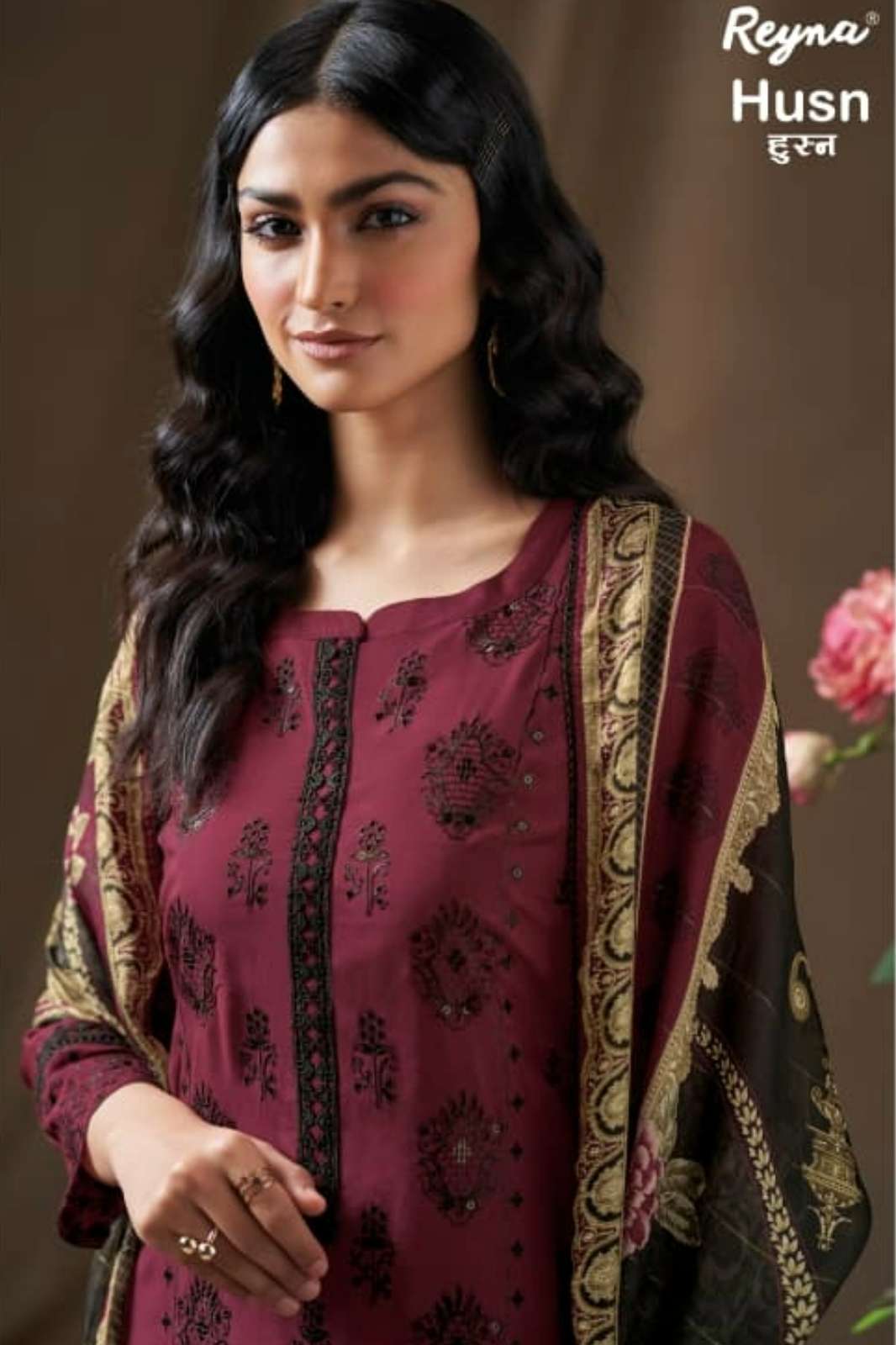 REYNA HUSN PREMIUM BEMBERG SILK SUIT WITH HEAVY EMBROIDERY