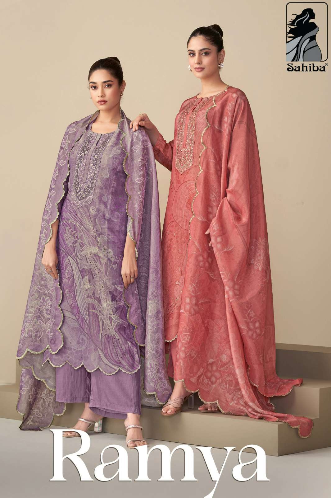 SAHIBA RAMYA FANCY SIMMER TISSUE DIGITAL PRINTED SUIT WITH HAND WORK