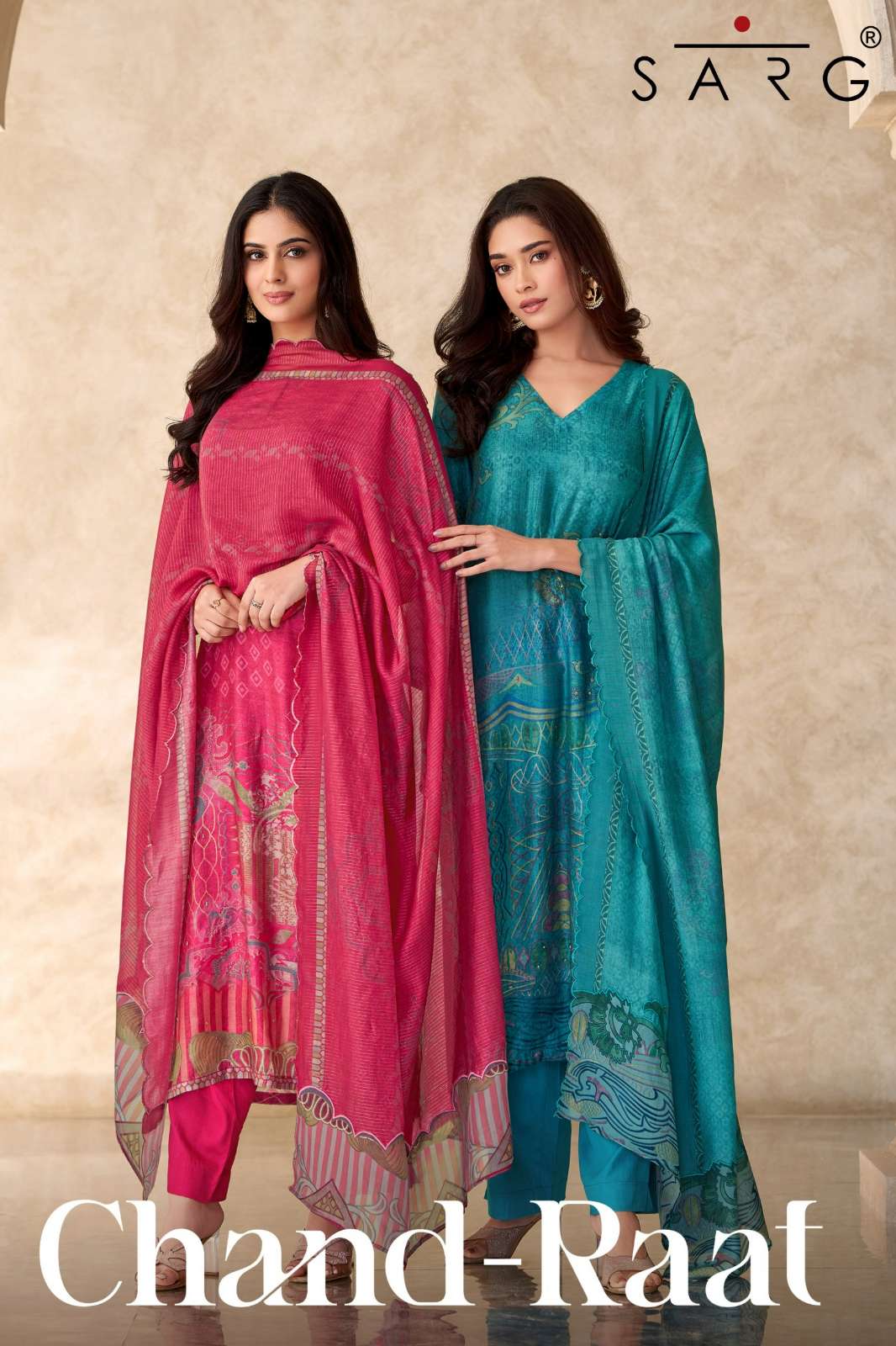 SARG CHAND RAAT PURE MUSLIN SILK DIGITAL PRINTED SUIT WITH HAND WORK 