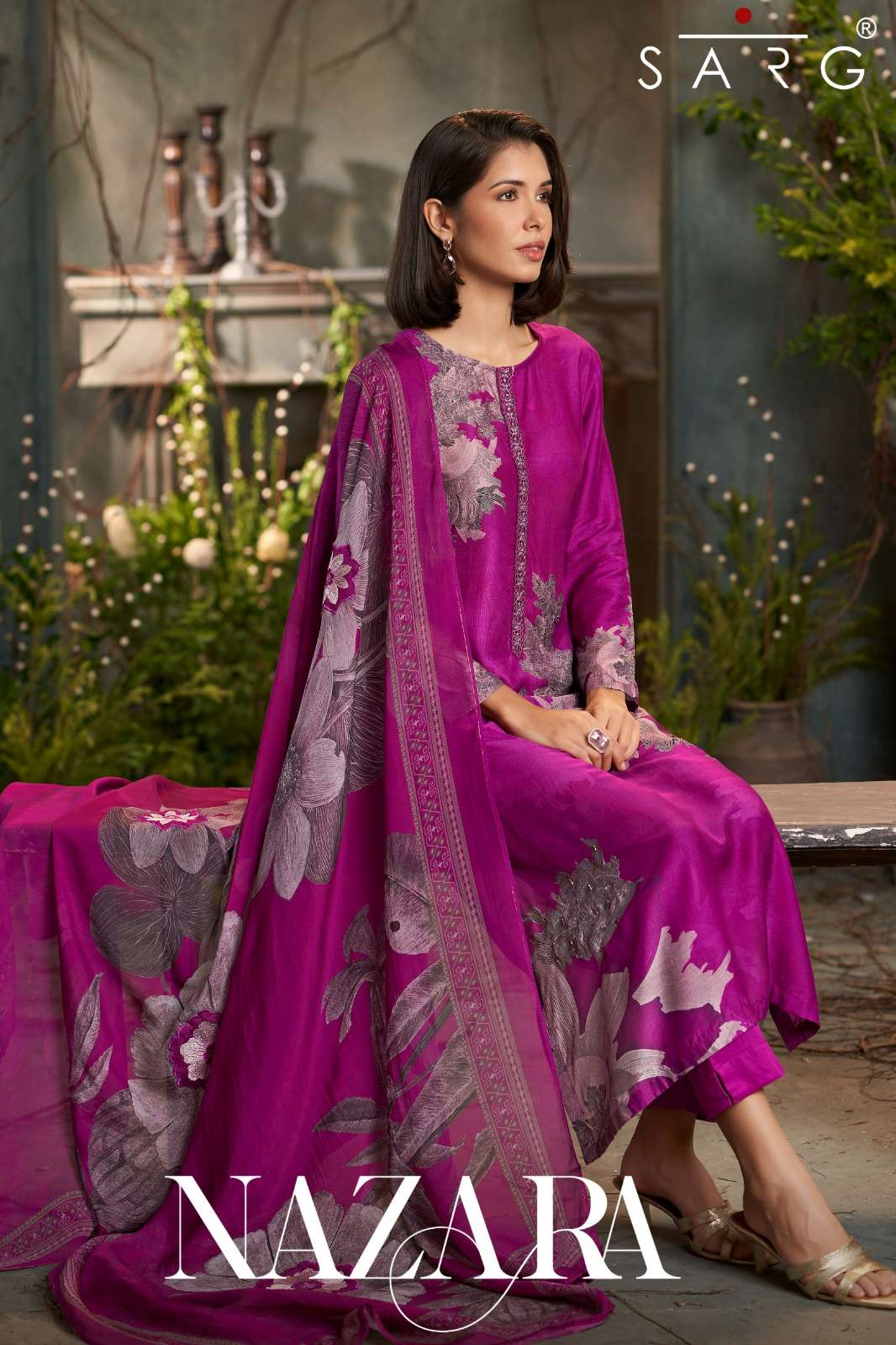  SARG NAZARA URE MUSLIN SILK DIGITAL PRINTED SUIT WITH HAND EMBROIDERY 