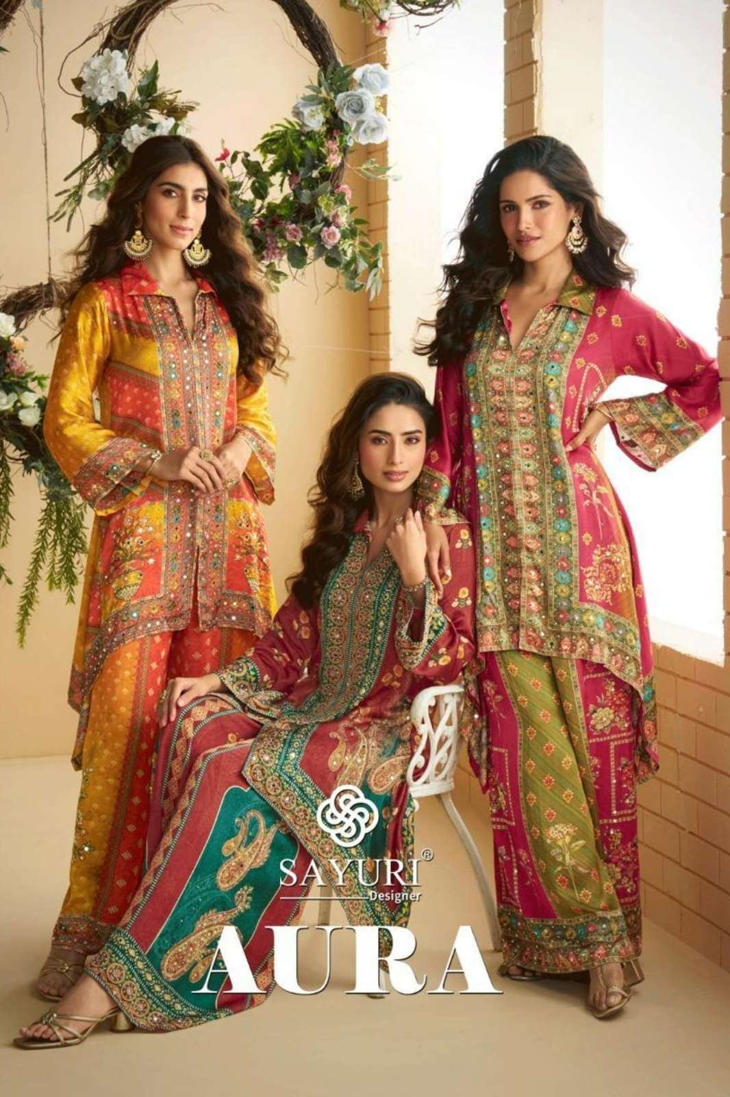 SAYURI AURA DIGITAL CREP SILK EMBLISSIED MIRROR WORK CORD SET