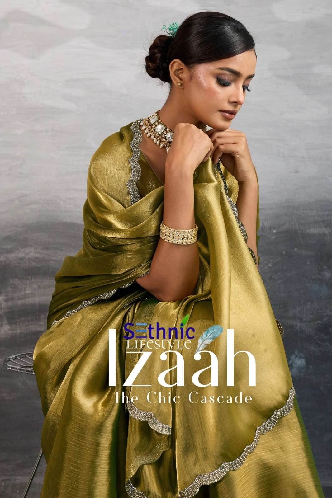 Sethnic IZAAH Burberry Chiffon with Gold Shine Saree