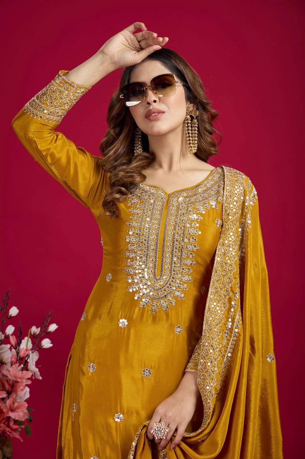 SHRI BALAJI 15911 HEAVY CHINON EMBROIDERED READY TO WEAR SUITS