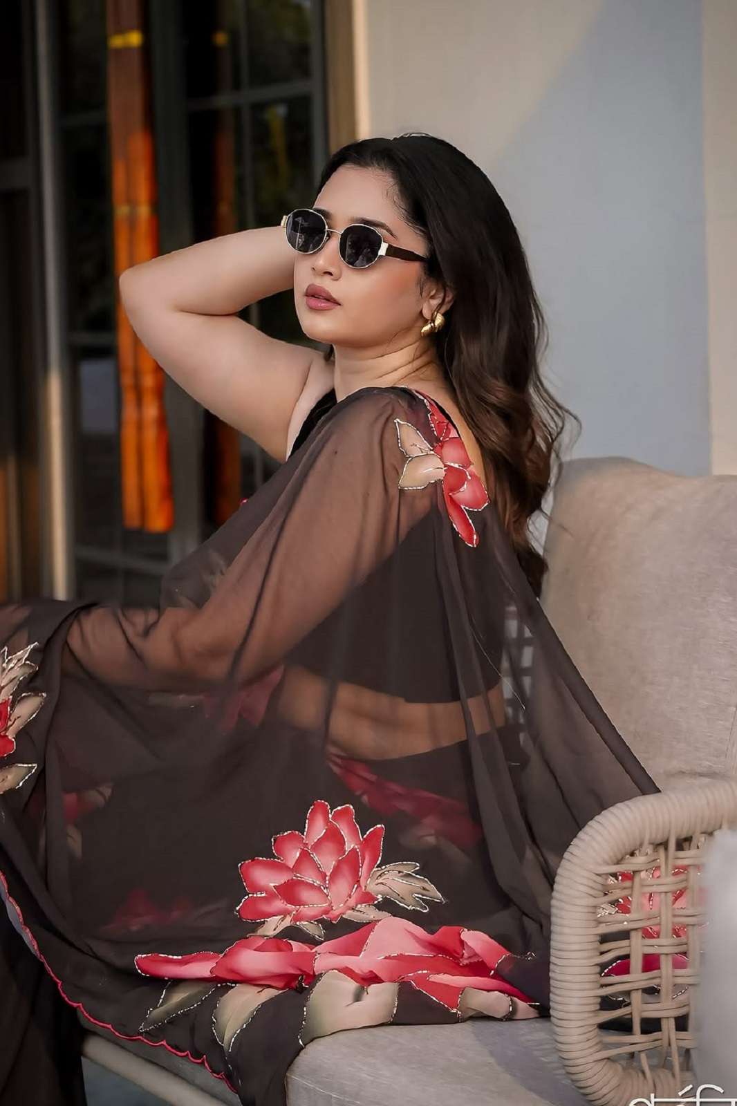 SHRI BALAJI 4404 PURE GEORGETTE HANDWORKED BLACK SAREE