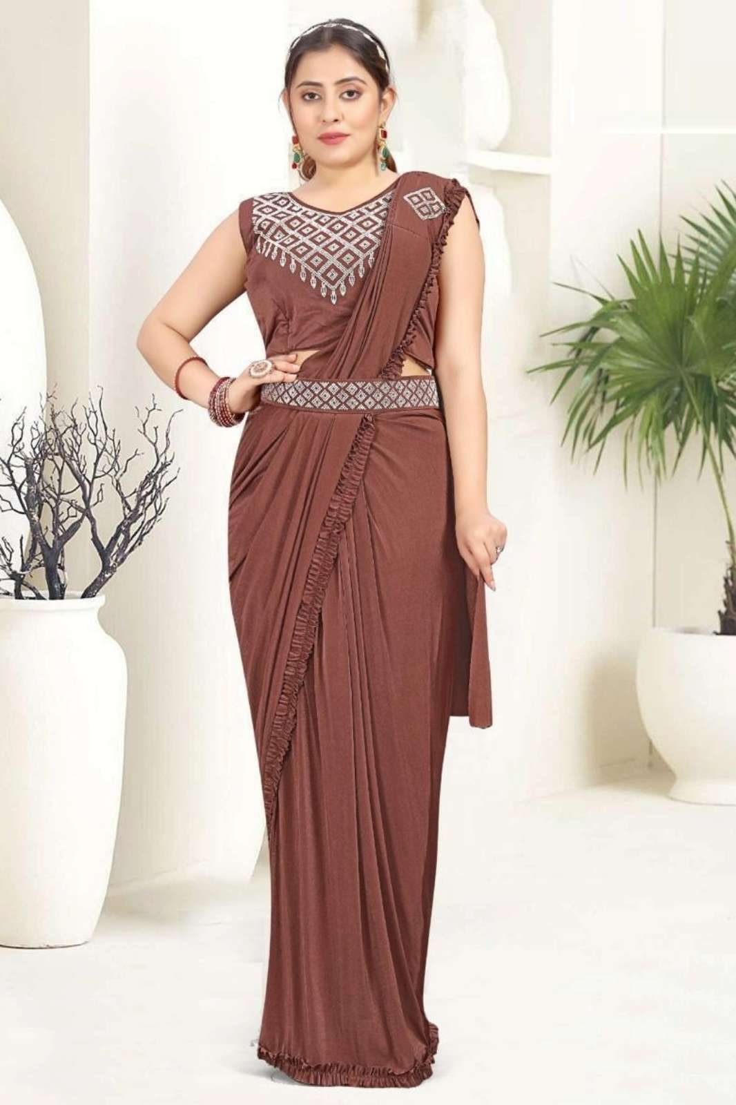 Shri Balaji Emporium 16105 Ready to Wear Imported Lycra Fabric Party Wear Saree