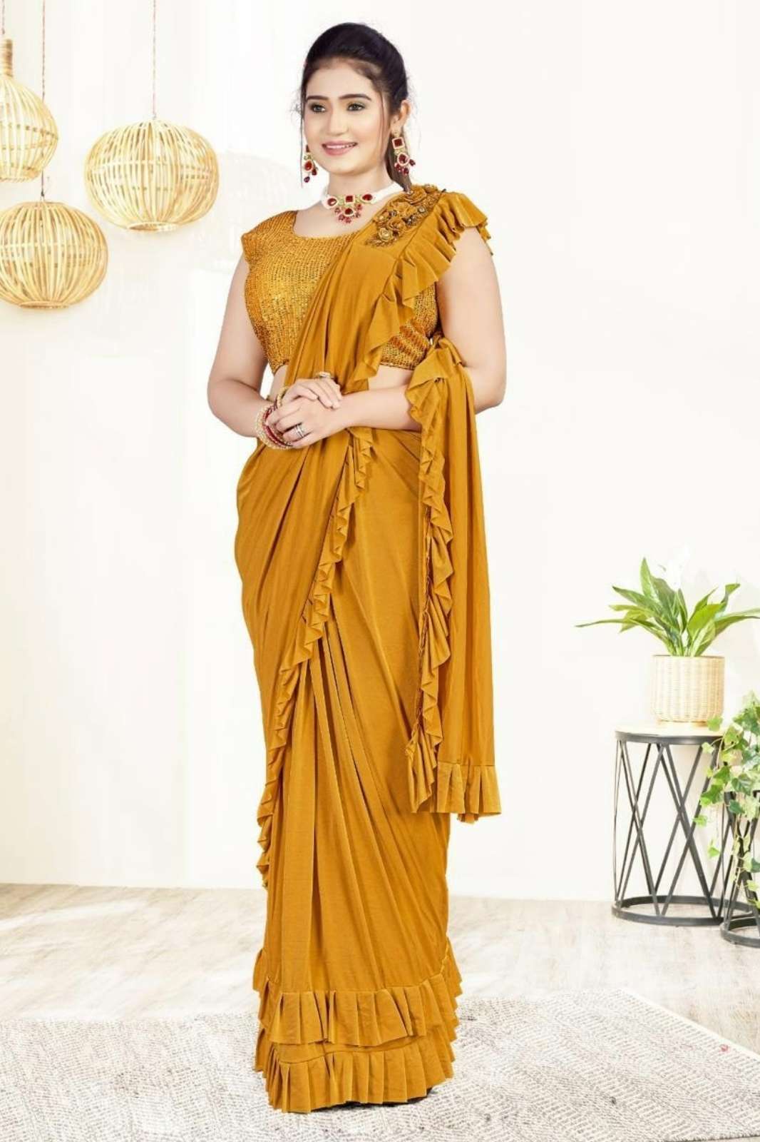 Shri Balaji Emporium 16106 Ready to Wear Imported Lycra Fabric Party Wear Saree