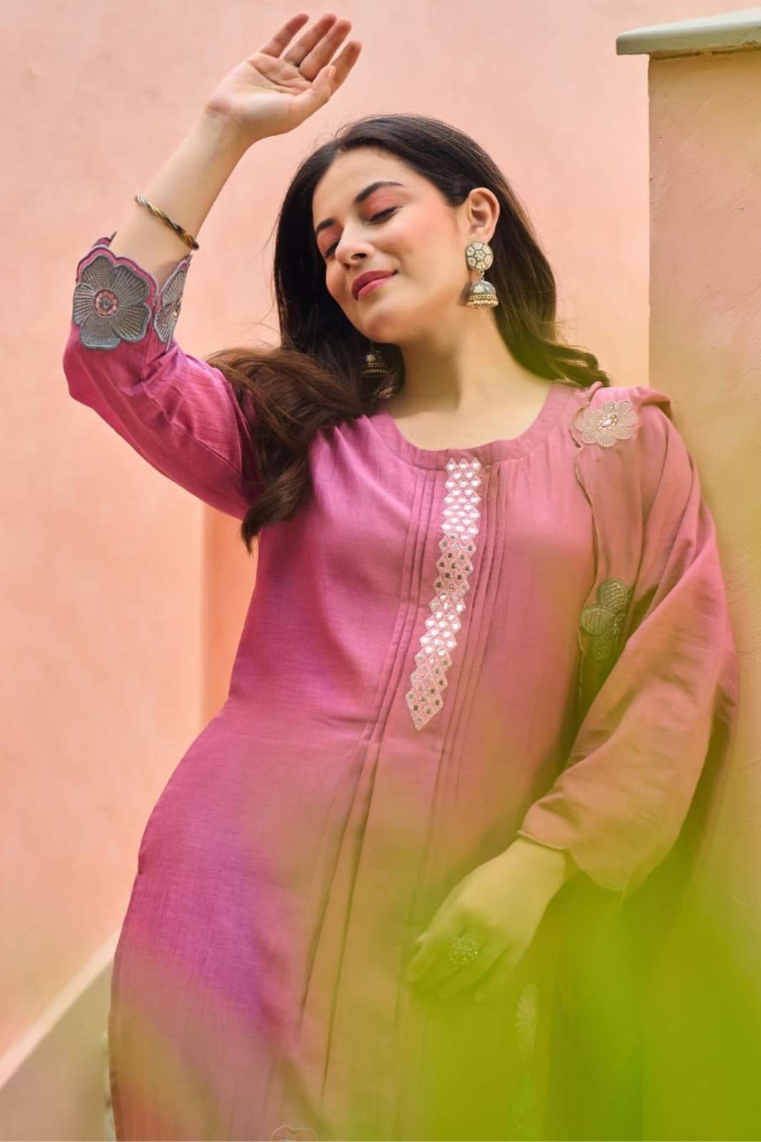 Shri Balaji Emporium Beautiful Three Piece Mal Chanderi Side Slit Straight Kurti