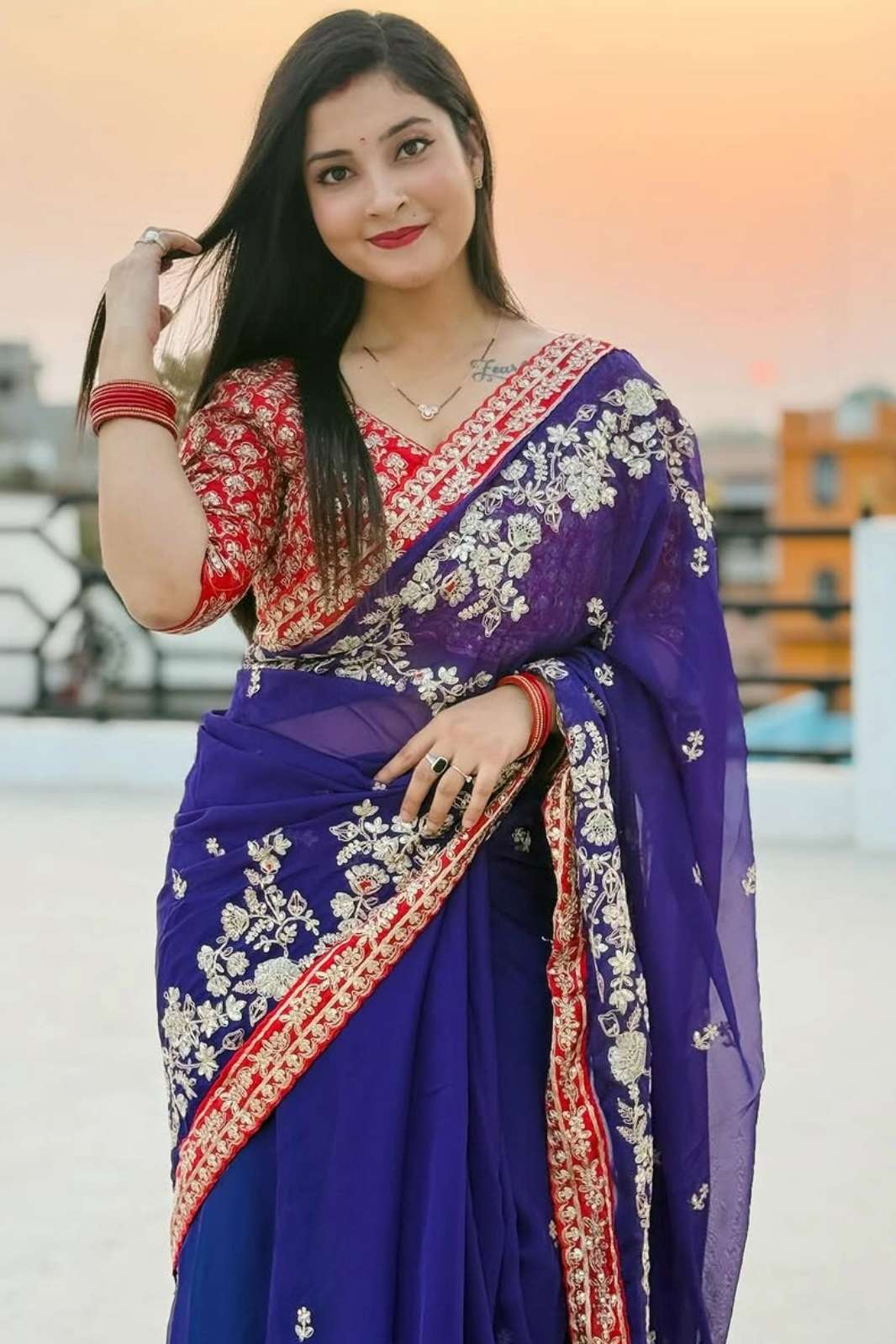Shri Balaji Emporium BT411 Beautiful Blue Georgette Sequence & Coading Work Saree 