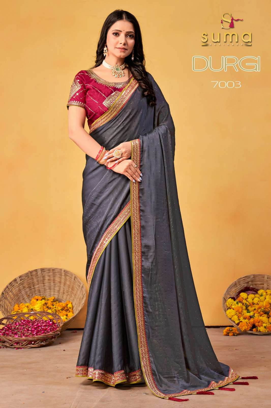 Shri Balaji Emporium DURGI 7000 Nx Black Rangoli Designer Saree