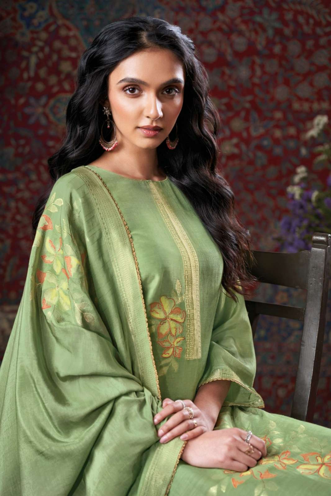 SHRI BALAJI EMPORIUM HAMNA S3383 PREMIUM PURE VISCOSE LINEN SUIT WITH HAND EMBROIDERY