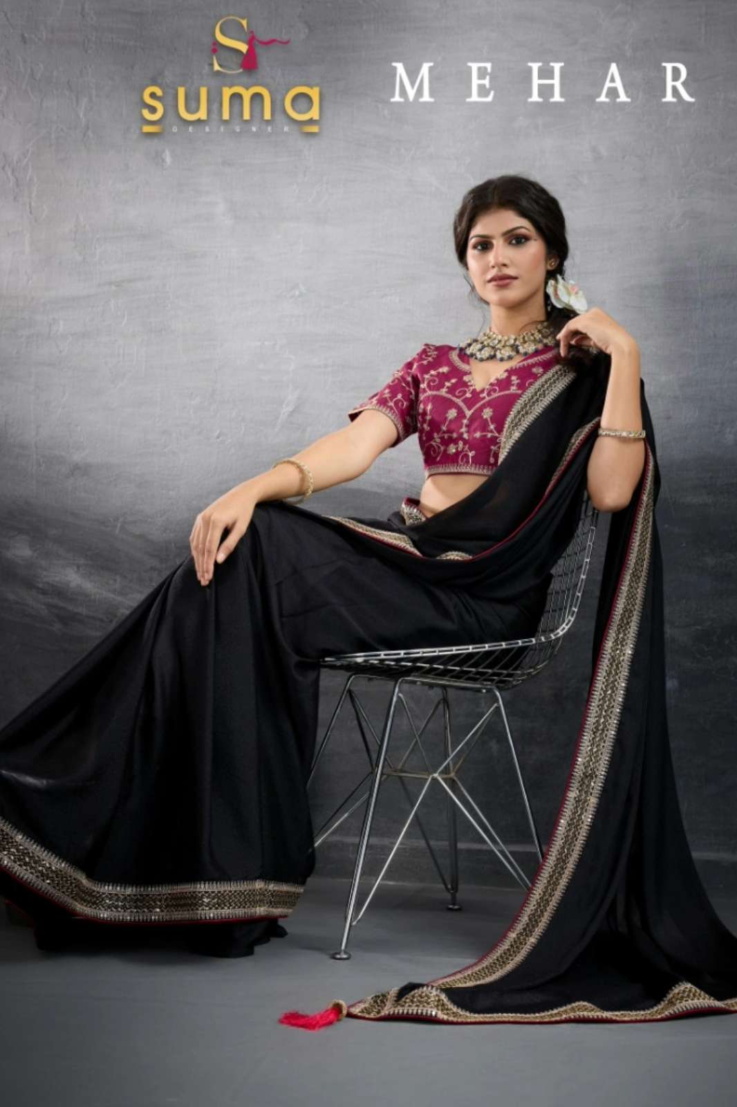 Shri Balaji Emporium MEHAR Traditional Star Georgette Heavy Border Saree