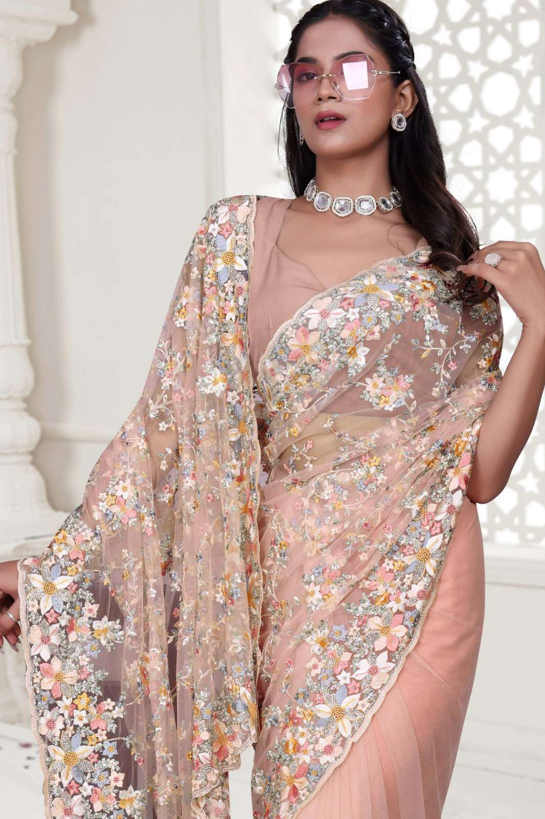 Shri Balaji Emporium NF MANDAKINI Net Zircon & Embroidery Work Saree