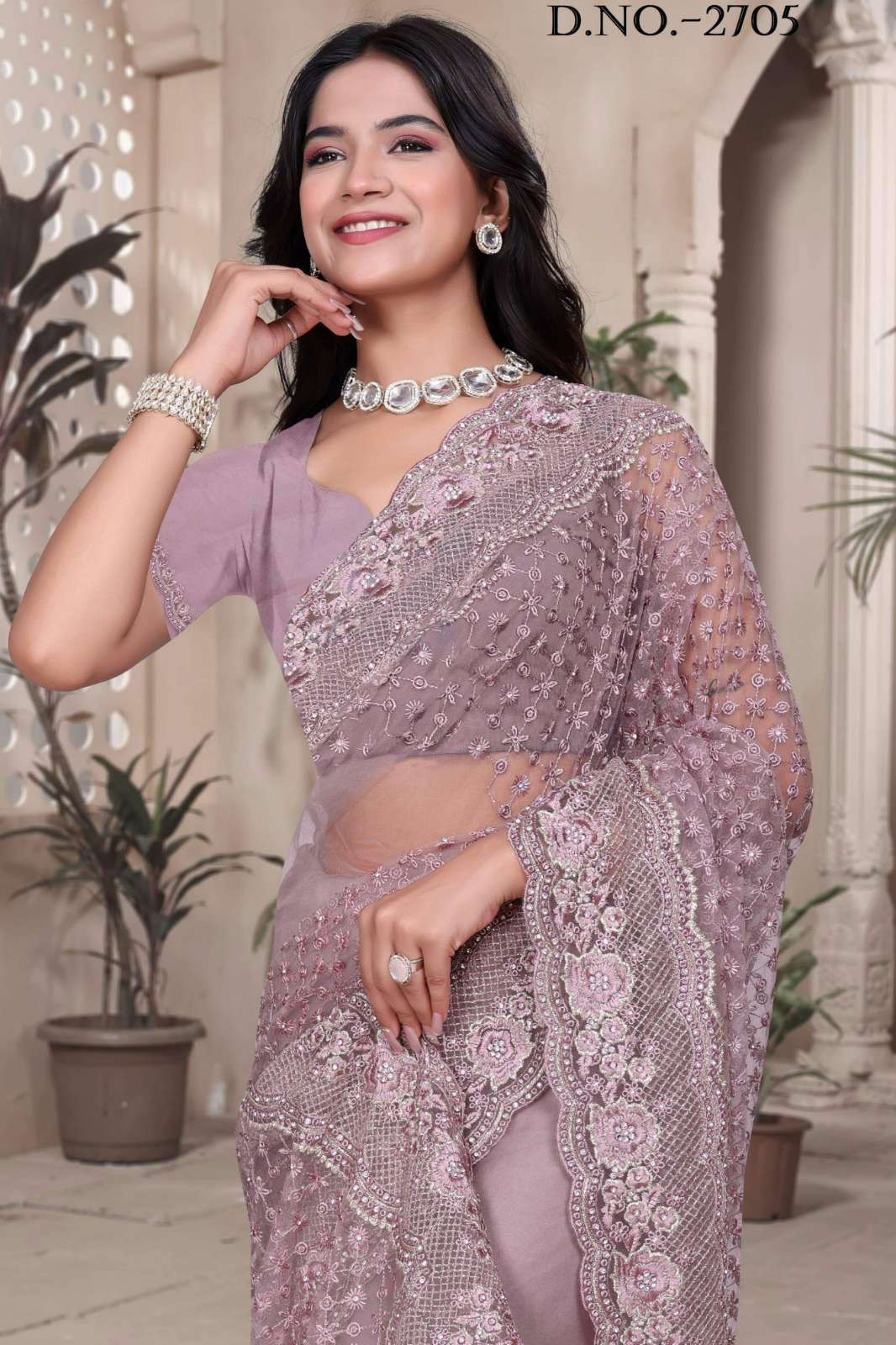 Shri Balaji Emporium NF THASTA Net Zircon Diamond & Embroidery Work Saree