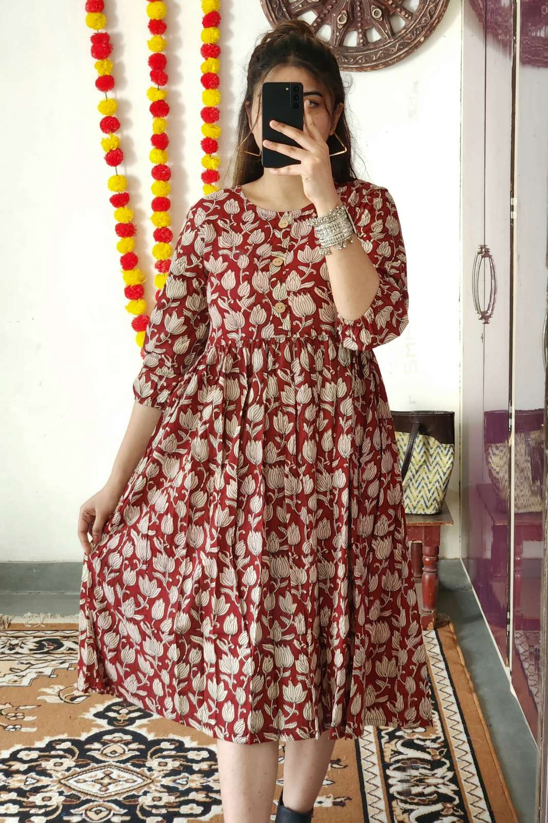 Shri Balaji Emporium RF15722 Hand Printed Pure Cotton One Piece Dress