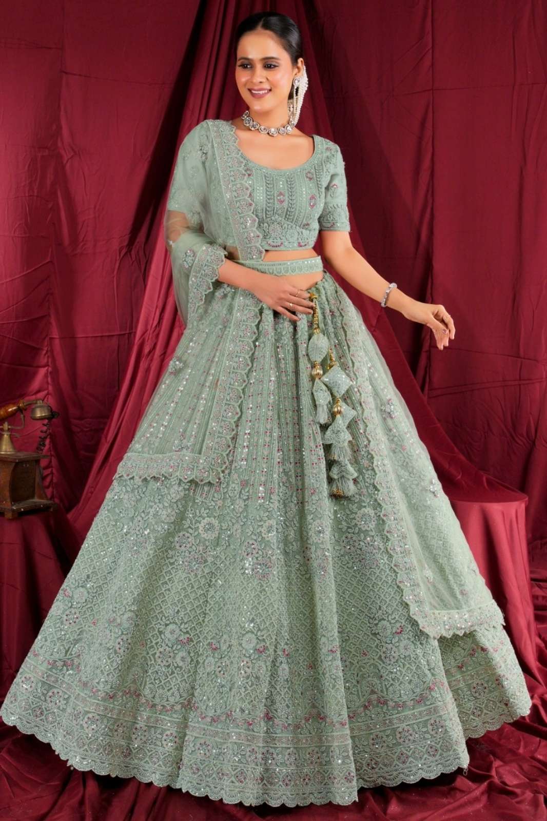 Shri Balaji Emporium SBG Wedding Embroidered Hand Work Net Lehenga Choli