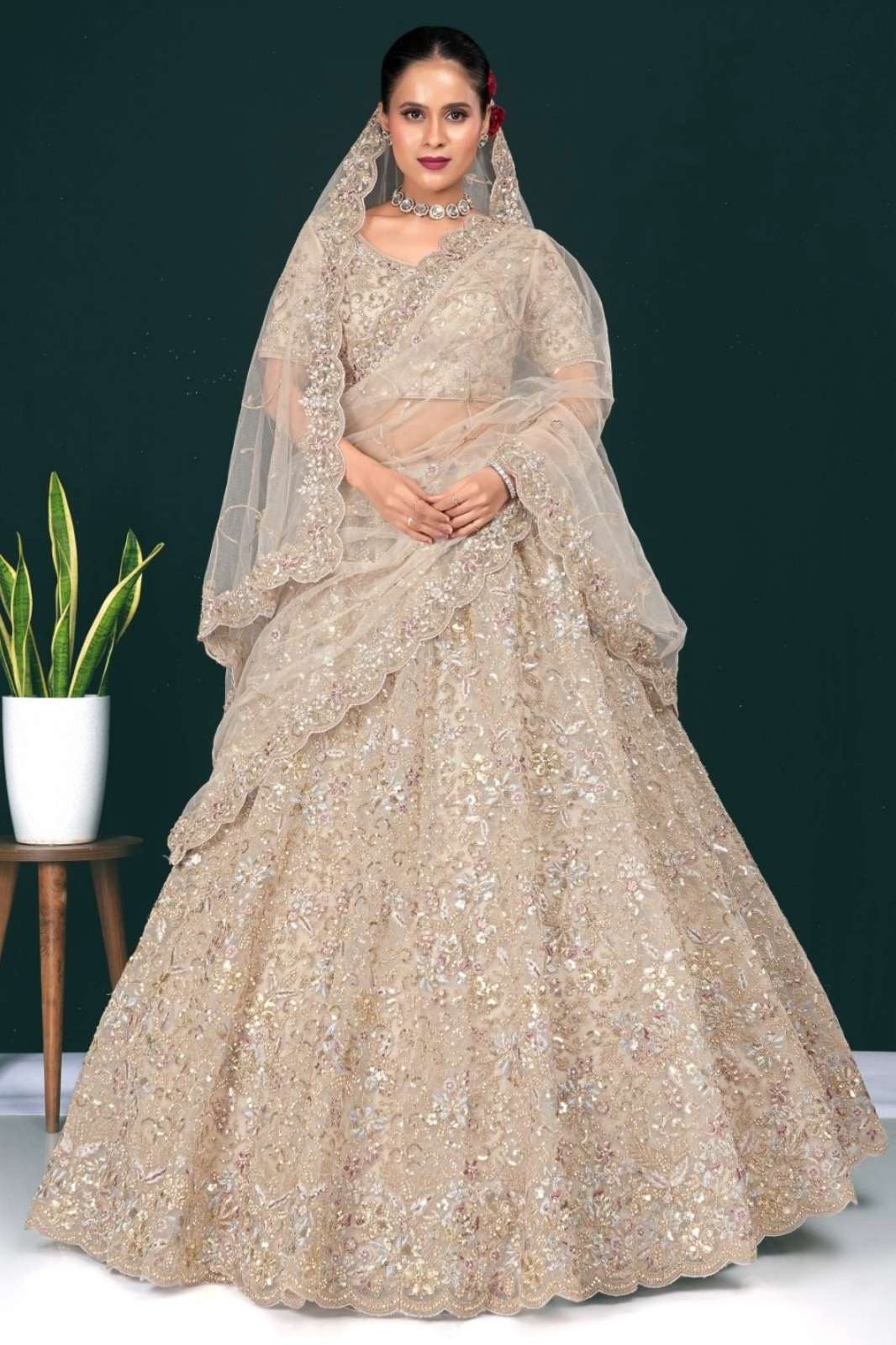 Shri Balaji Emporium SBG Wedding Embroidered Hand Work Net Lehenga Choli