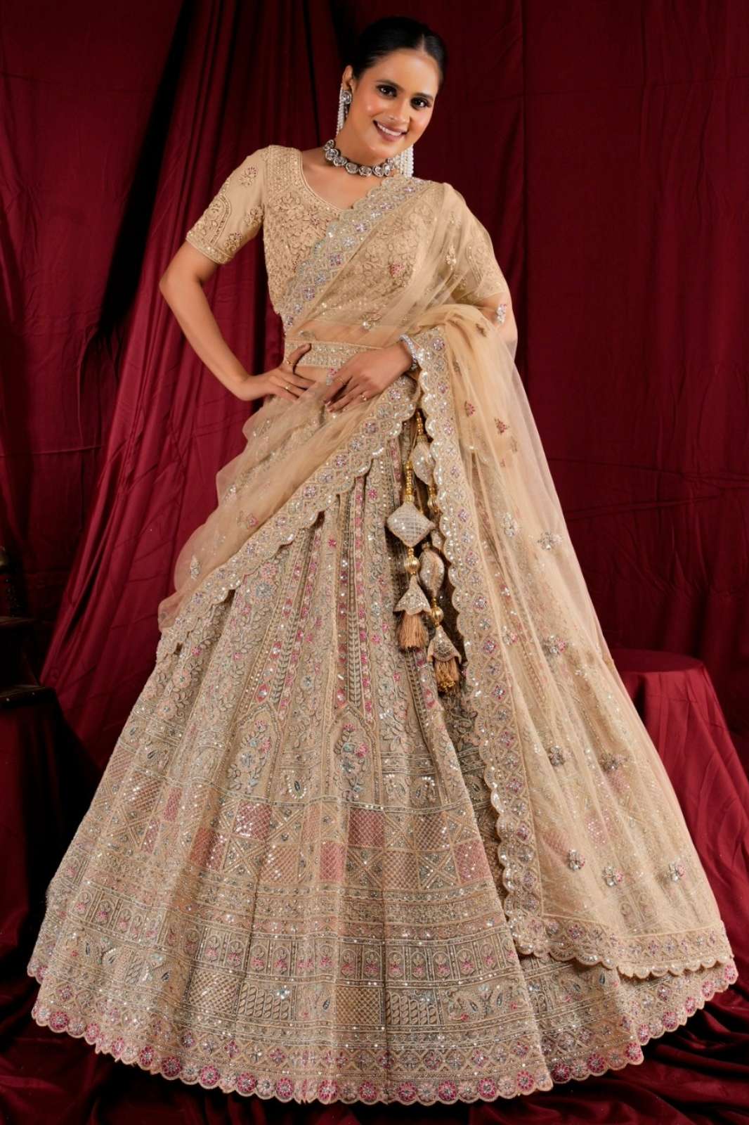 Shri Balaji Emporium SBG Wedding Embroidered Hand Work Net Lehenga Choli