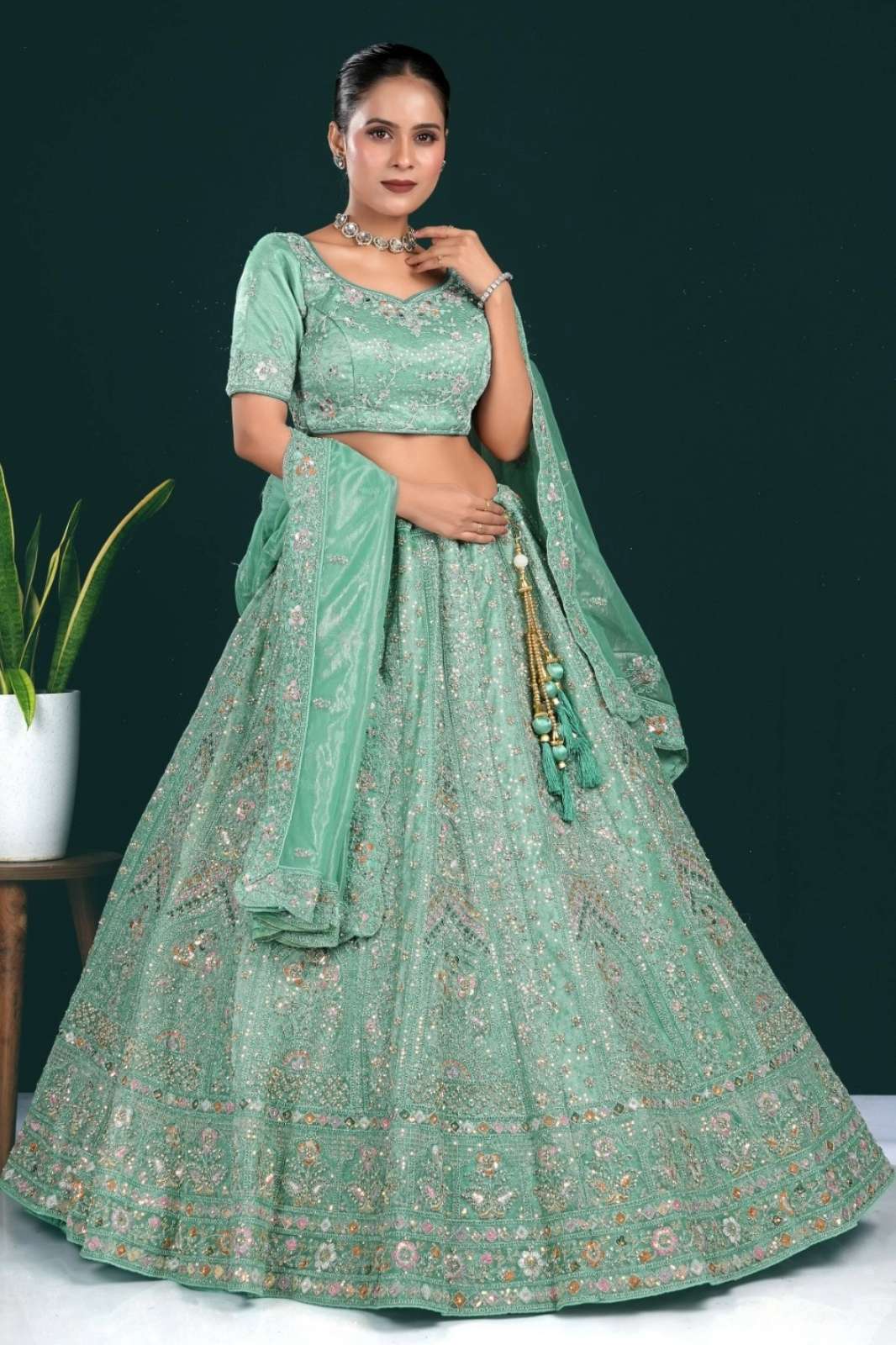 Shri Balaji Emporium SBG Wedding Embroidered Hand Work Twill Net Lehenga Choli