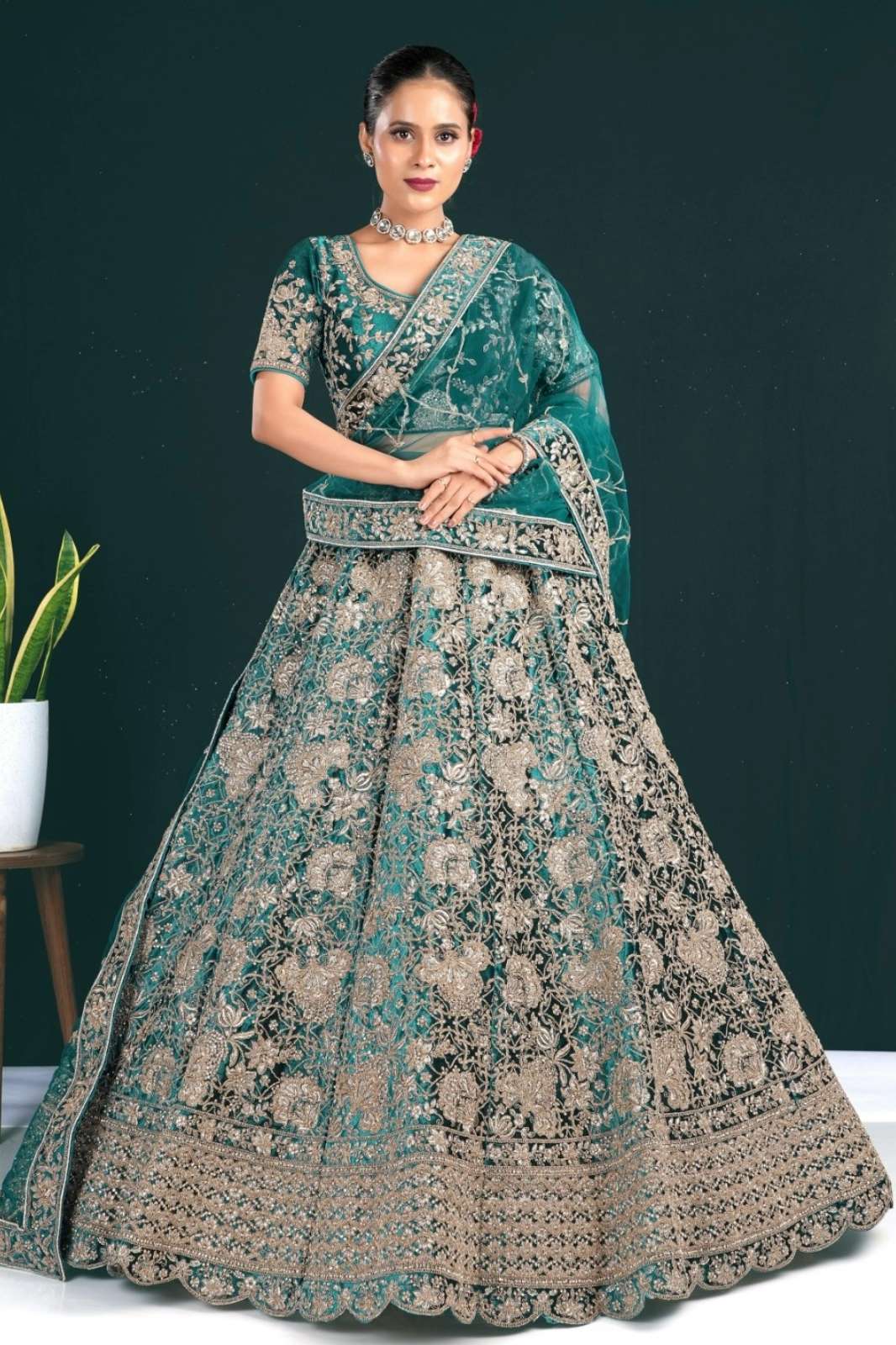 Shri Balaji Emporium SBG Wedding Embroidered Hand Work Velvet Lehenga Choli