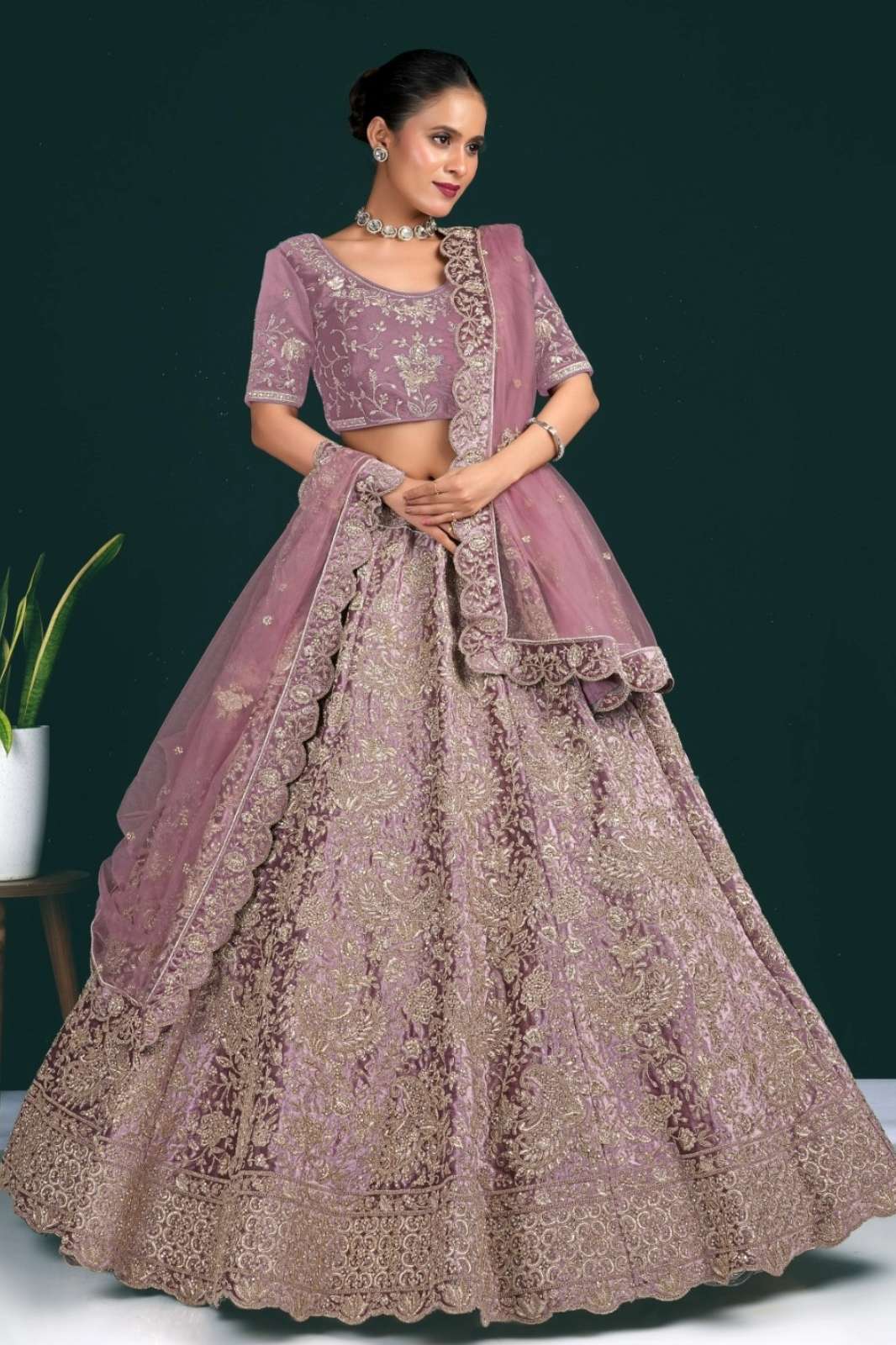 Shri Balaji Emporium SBG Wedding Embroidered Hand Work Velvet Lehenga Choli