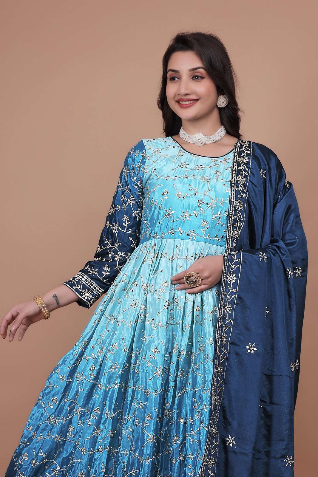 SHRI BALAJI HK 1716 CHINON SILK READY TO WEAR GOWNS