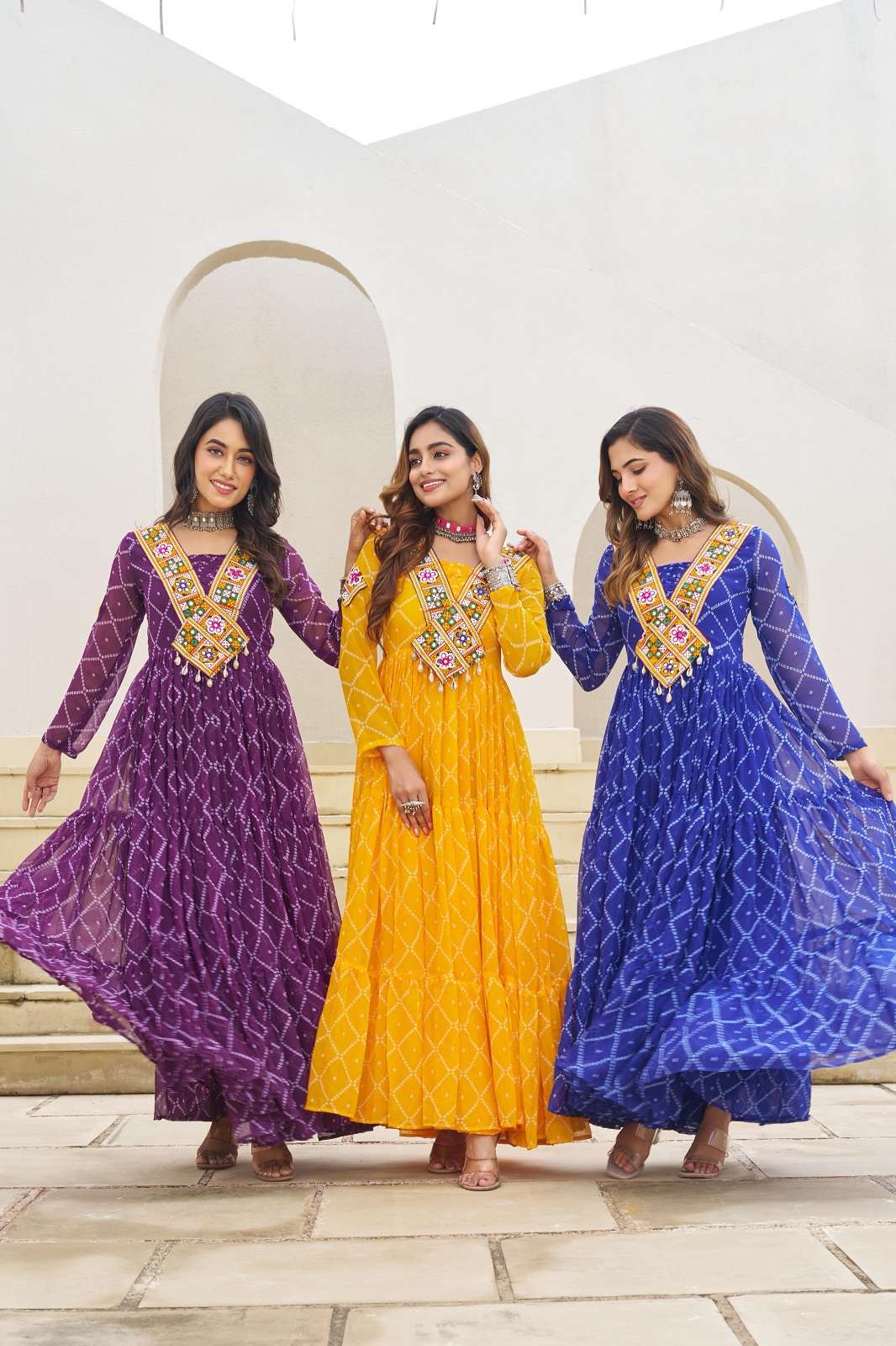 SHRI BALAJI KA 1191 BANDHANI PRINTED READY TO WEAR GOWNS