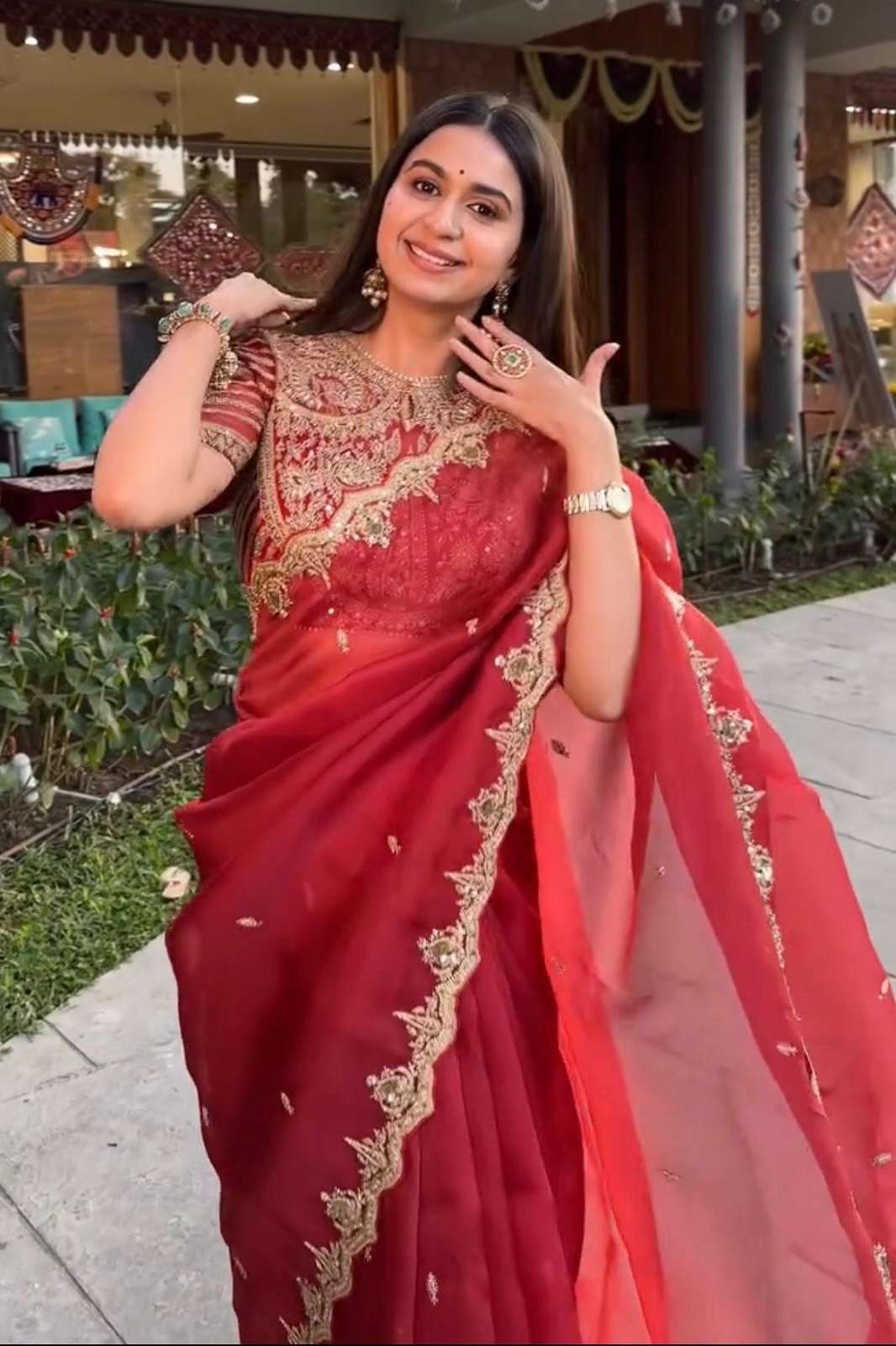 SHRI BALAJI KD 568 ORGANZA SILK DESIGNER RED SAREE