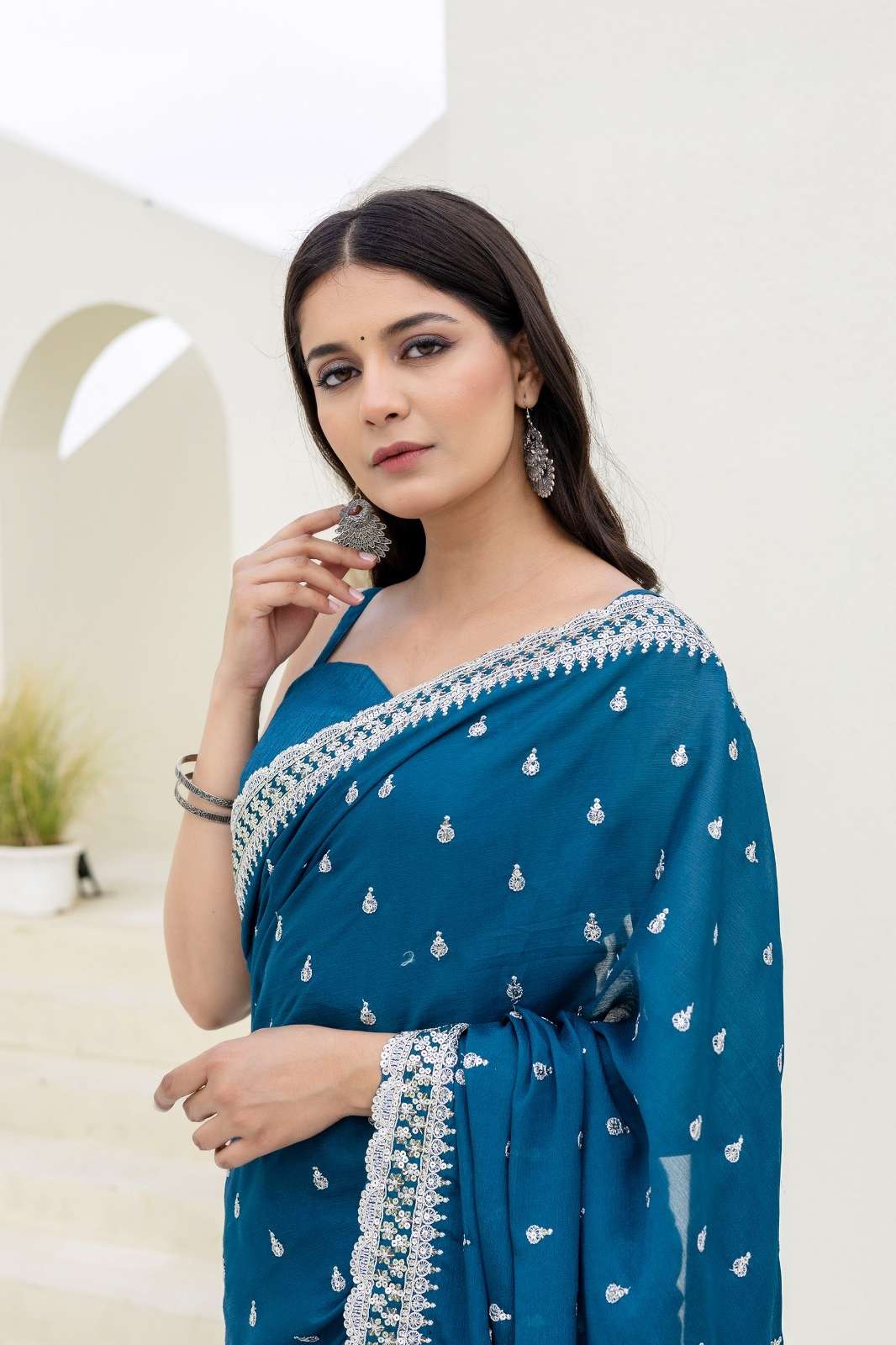 SHRI BALAJI TF 193 CHINON SEQUINS BLUE SAREES