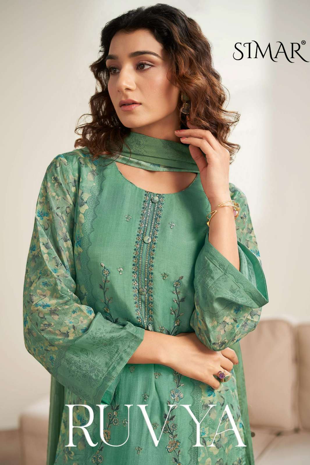 Simar Ruvya Pure Viscose Muslin Digital Printed Suit With Embroidery Work 