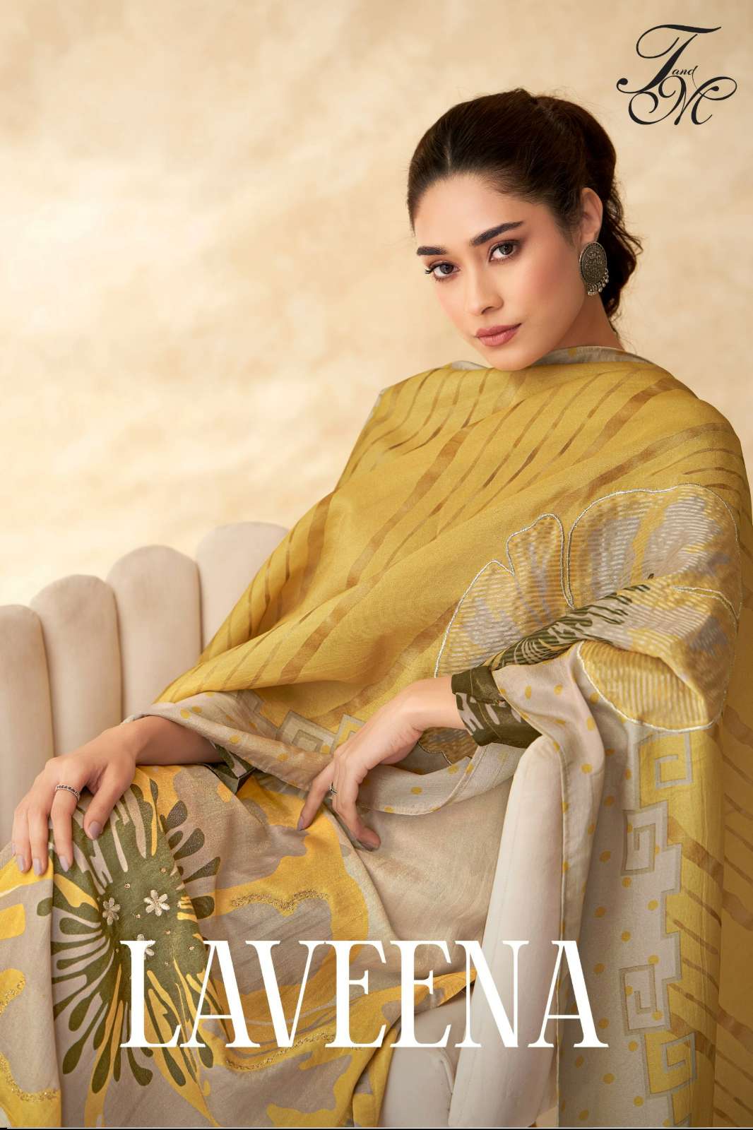 T&M LAVEENA TISSUE JARI DIGITAL PRINTED SUIT WITH HAND EMBROIDERY