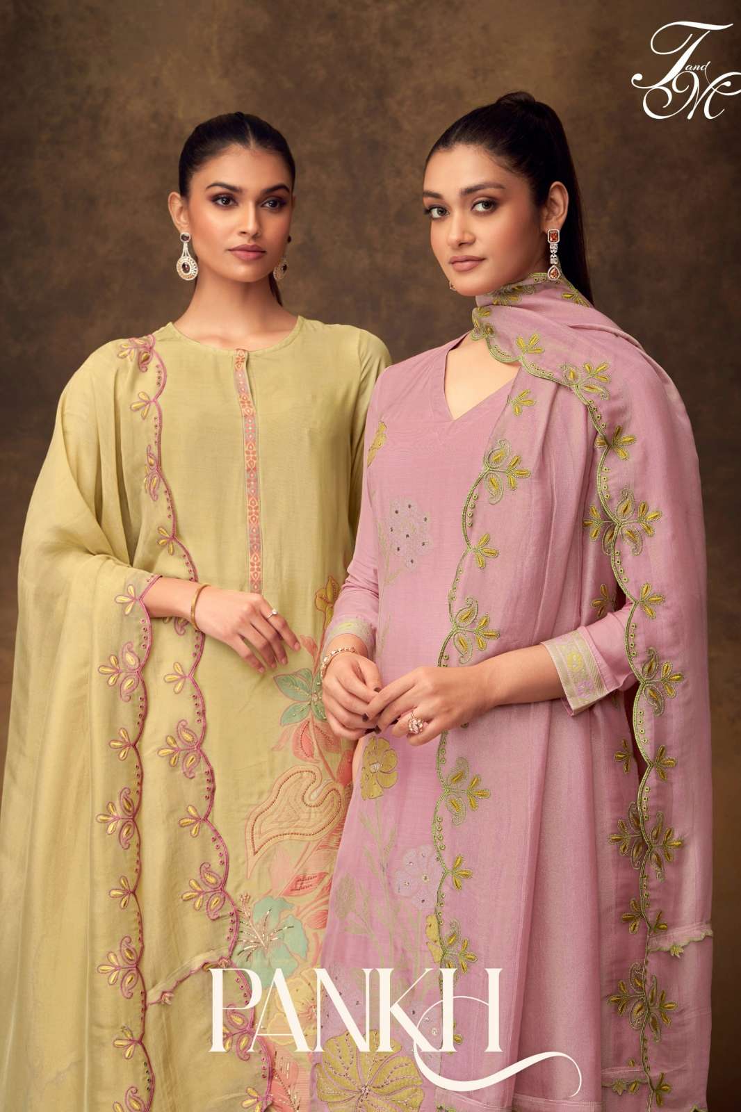  T&M PANKH PURE MUSLIN FANCY JAQUARD DYED SUIT WITH HAND WORK