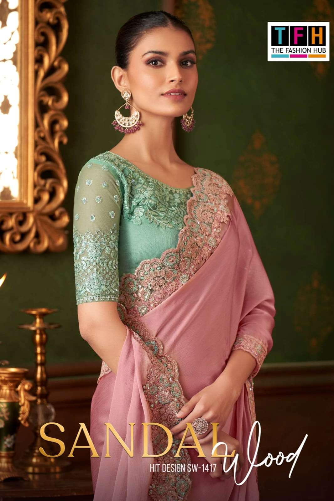 TFH SANDALWOOD 1417 COLOURS 1417A TO 1417F SILK CHIFFON SAREE
