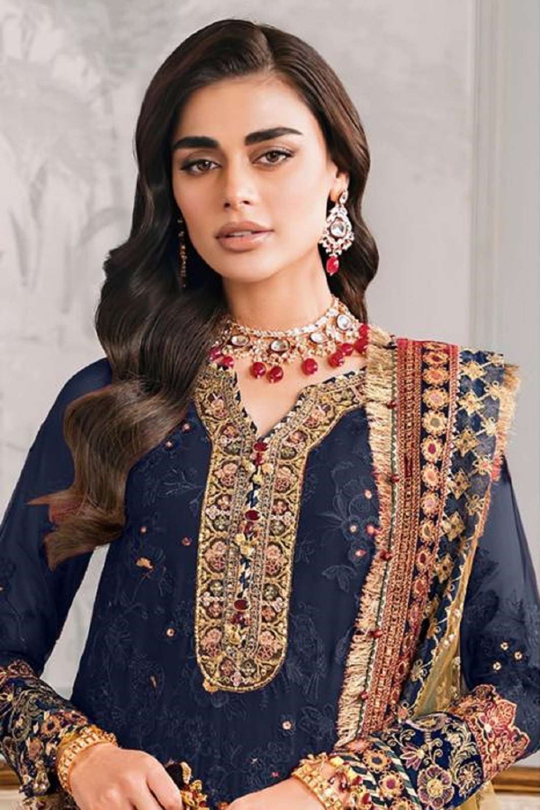 ZAHA 10289 GEORGETTE EMBROIERED NAVY BLUE SUIT